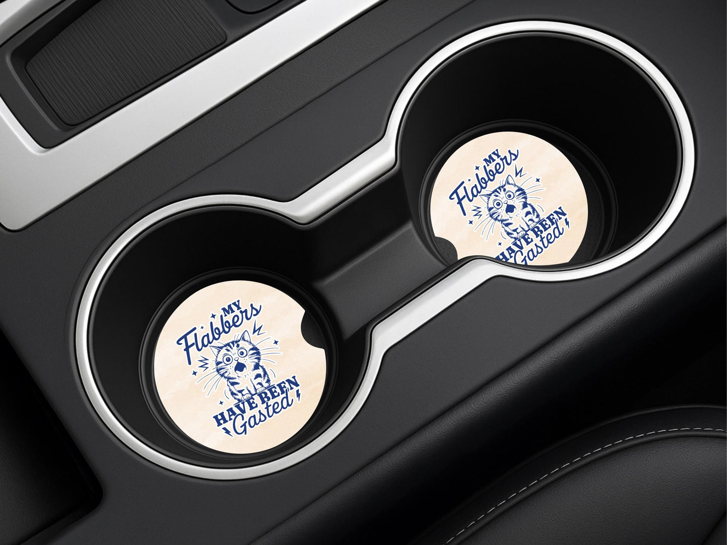Funny Cat Sandstone Car Coaster - My Flabbers Gasted - Available Individually or as a Set