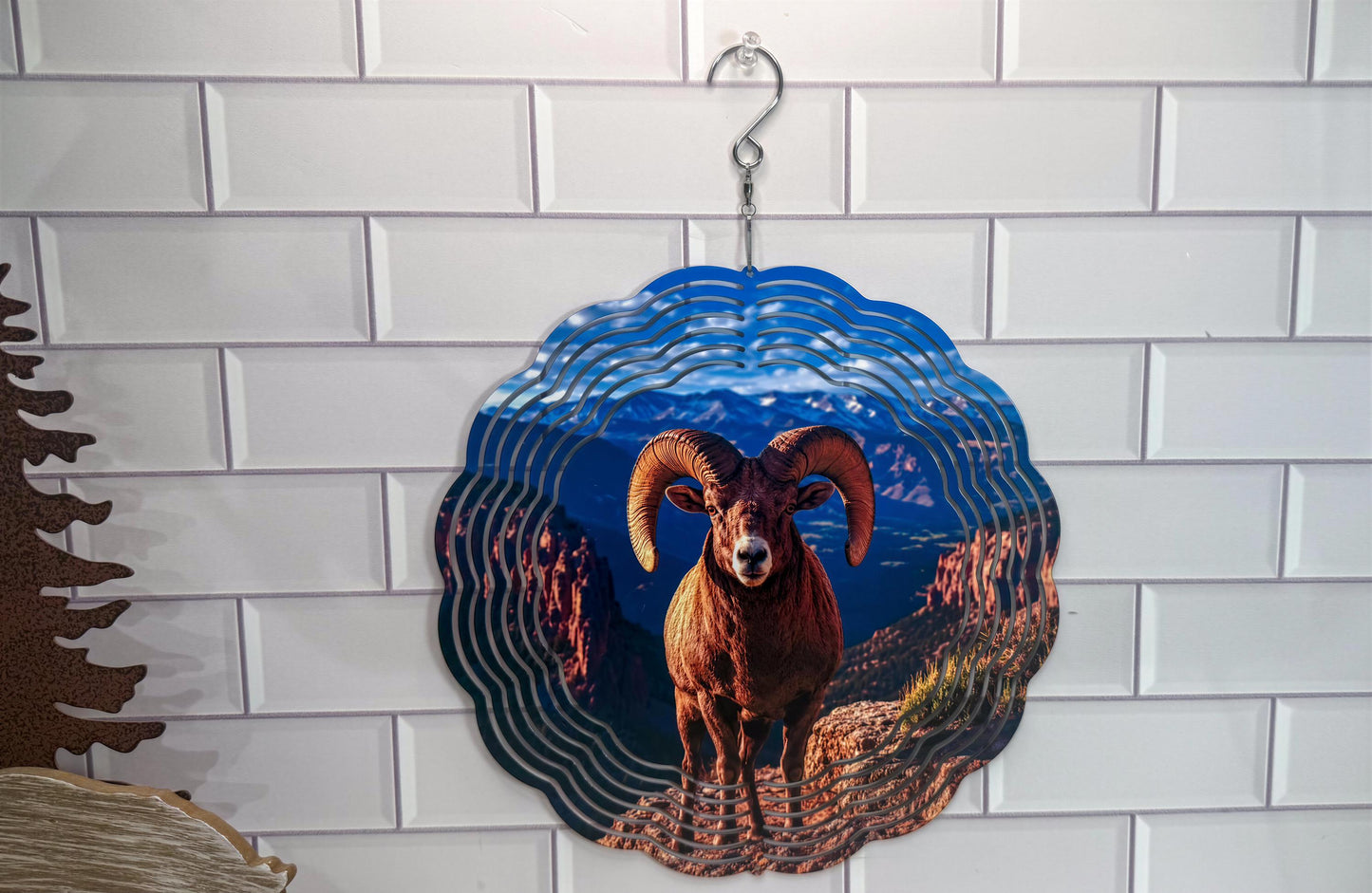 Big Horn Sheep Wind Spinner | 10 Inch | Wildlife Garden | Rotating Décor