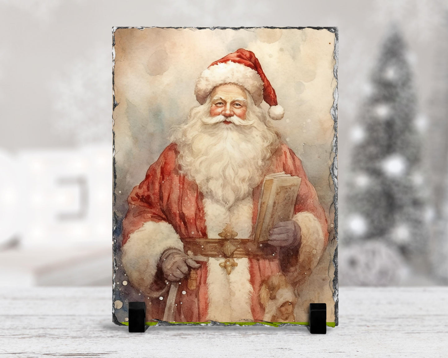 Watercolor Santa Slate - Rustic Christmas Decor  Unique Holiday Gift
