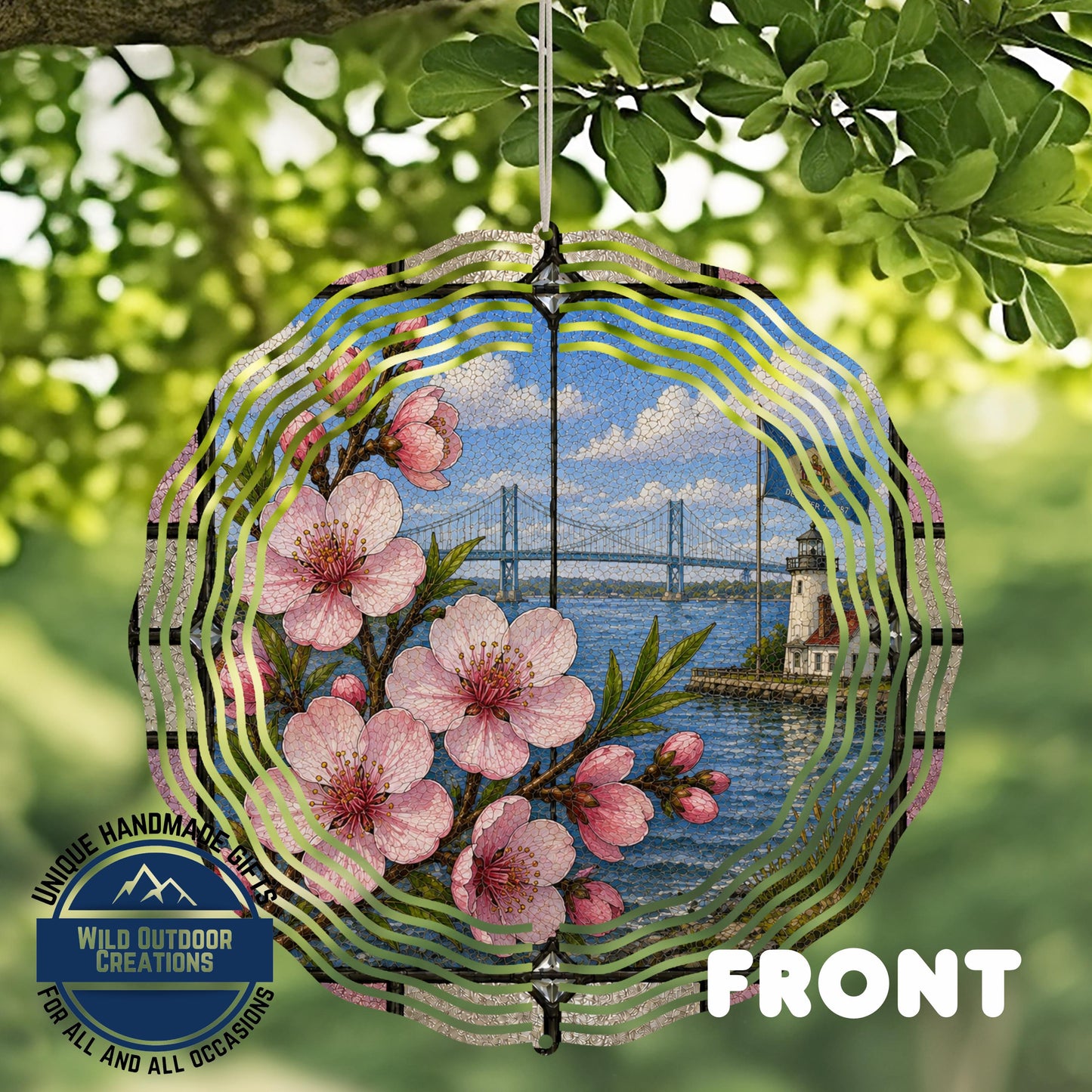 Peach Blossom Wind Spinner - Delaware State Flower Aluminum Outdoor Garden Decor
