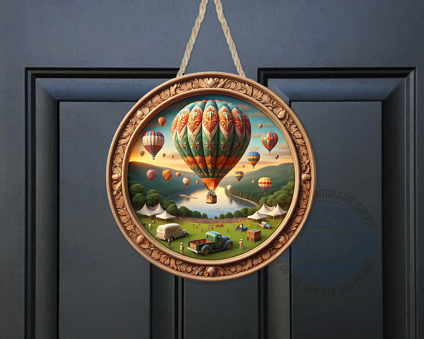 Aluminum Door Hanger – County Fair Hot Air Balloon Outdoor Door Sign, 10 Inch