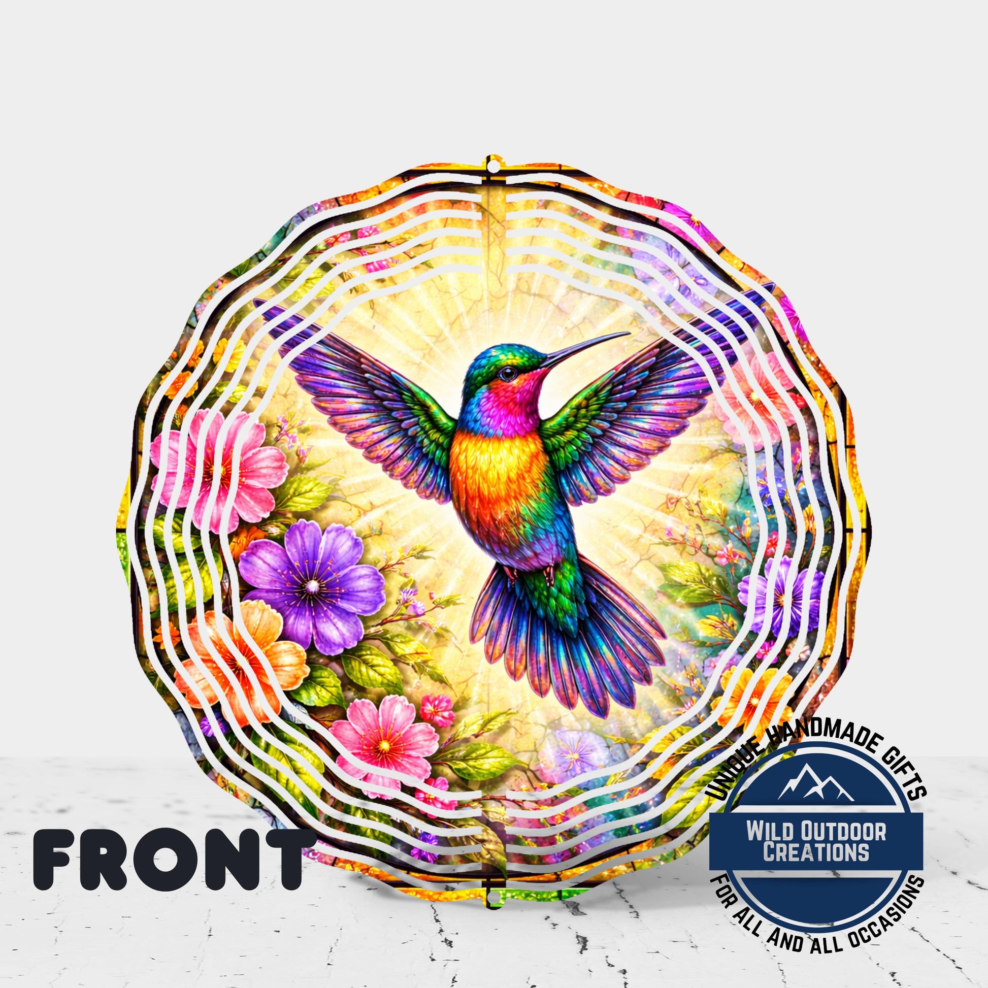Hummingbird Garden Spinner - Double Sided 10" Floral Wind Spinner with Smooth 360 Rotation - back side design view