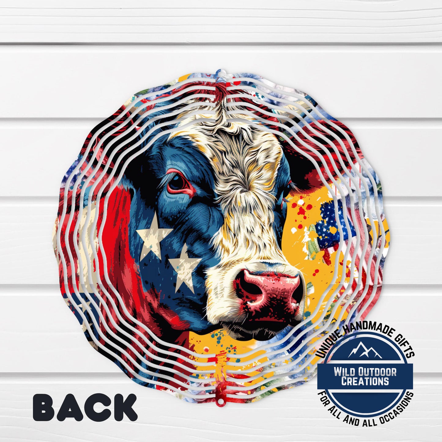 Patriotic Cow Wind Spinner - Aluminum Outdoor Garden Decor With American Flag