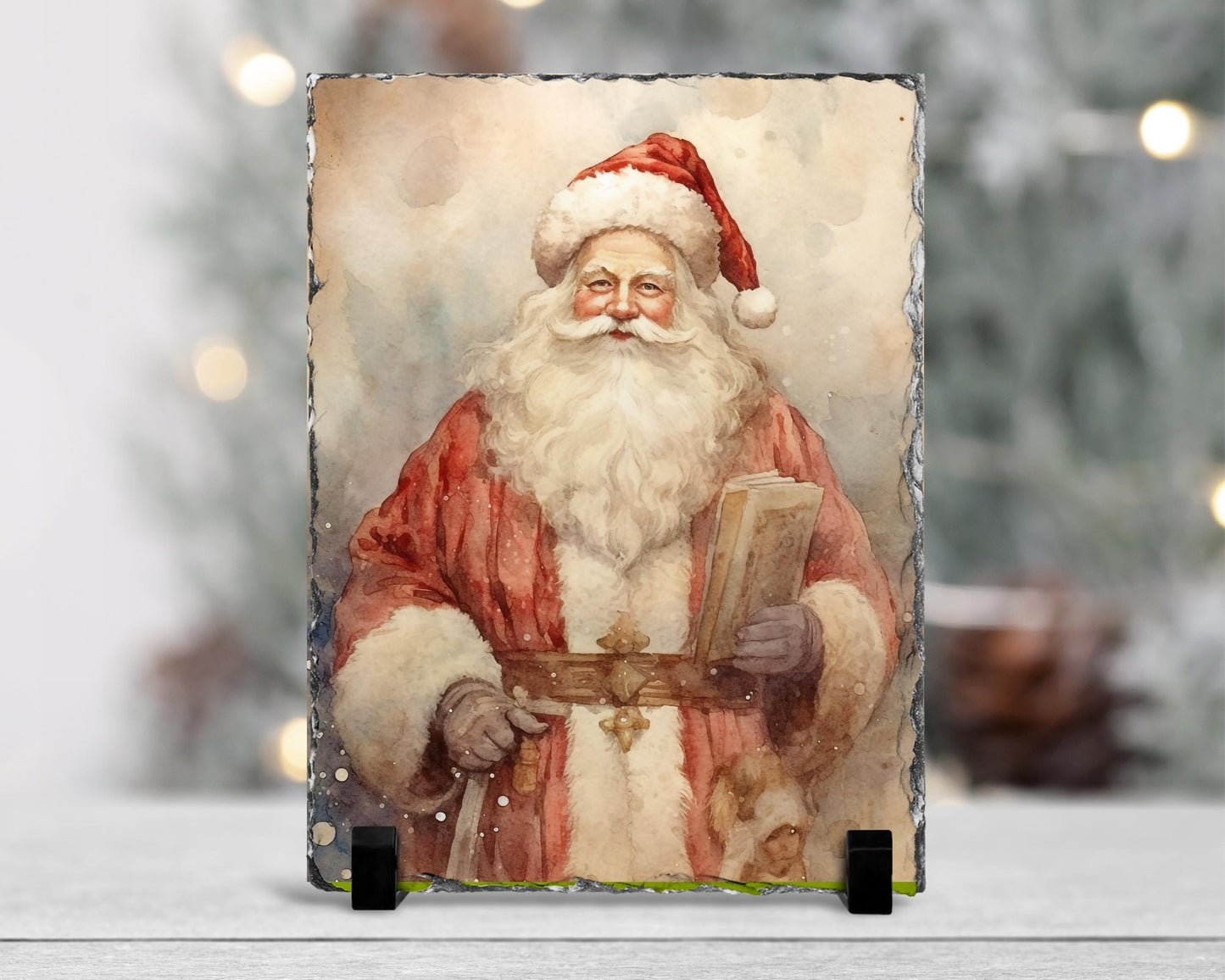 Watercolor Santa Slate - Rustic Christmas Decor  Unique Holiday Gift