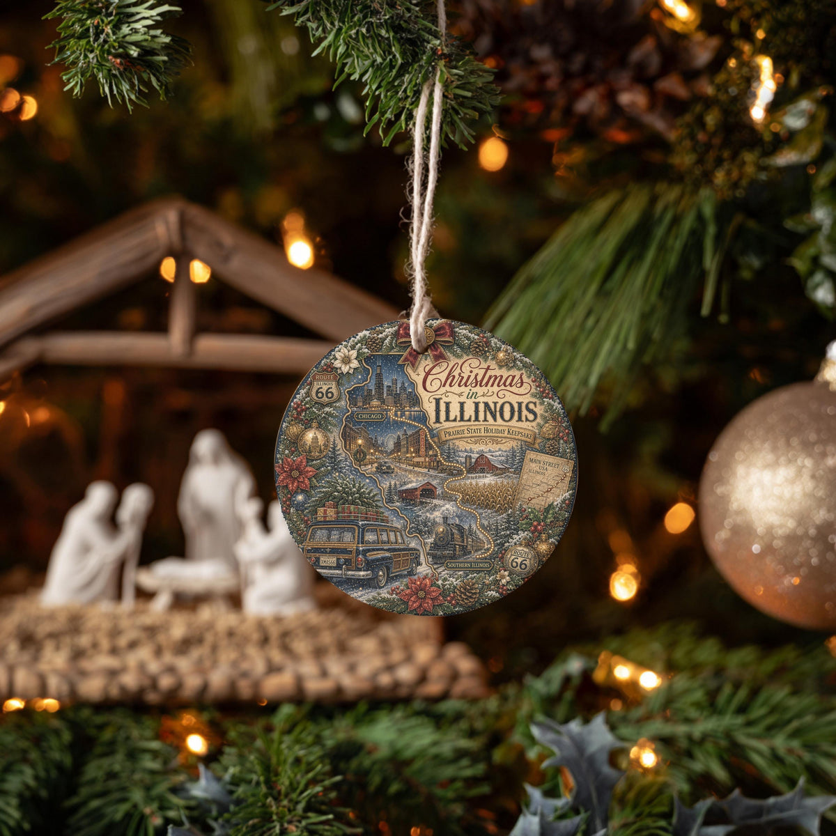 Illinois Christmas Ornament, Chicago Skyline Route 66 Keepsake