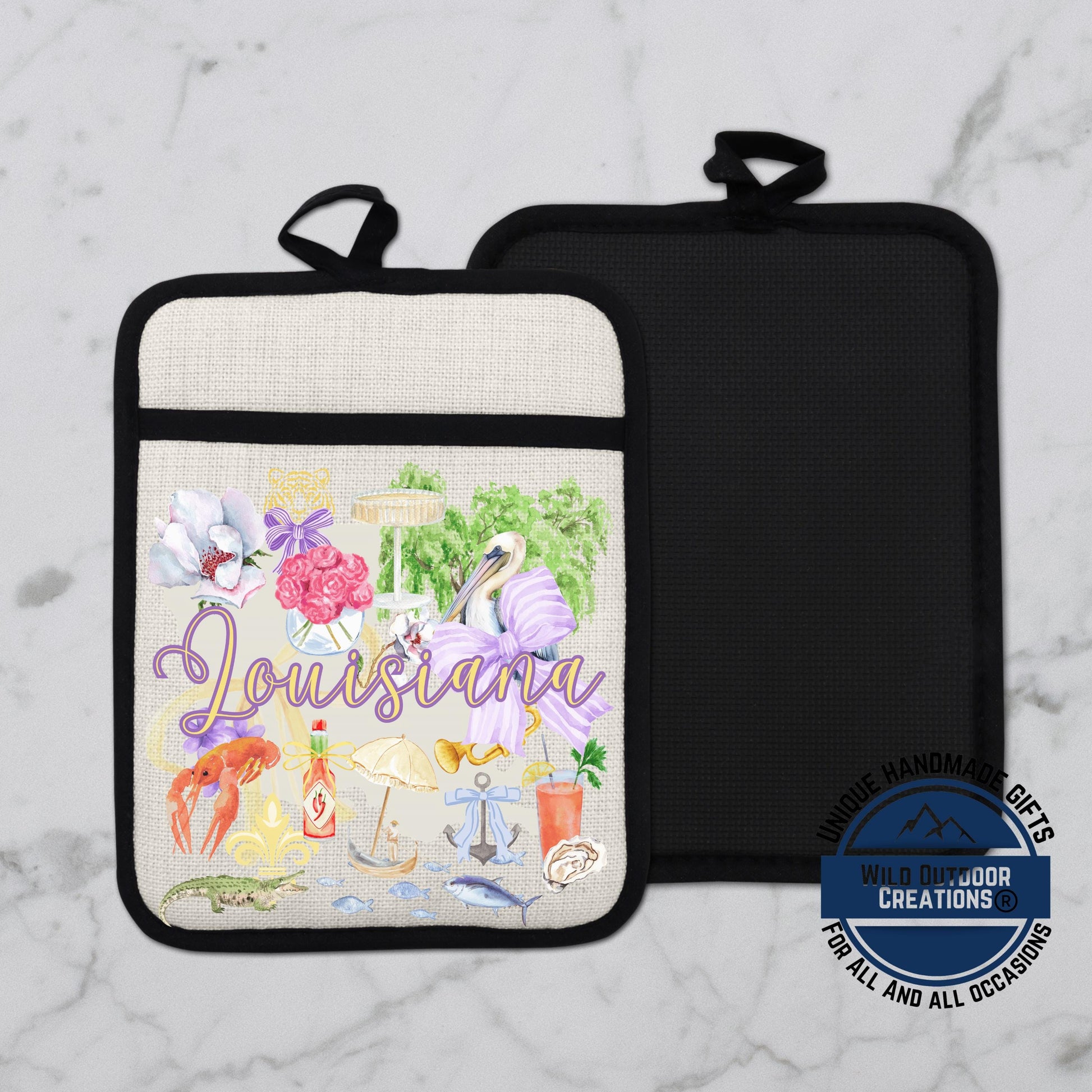 Louisiana Pot Holder | Non Slip Silicone Back Pocket Potholder Linen Kitchen Gift - alternate view