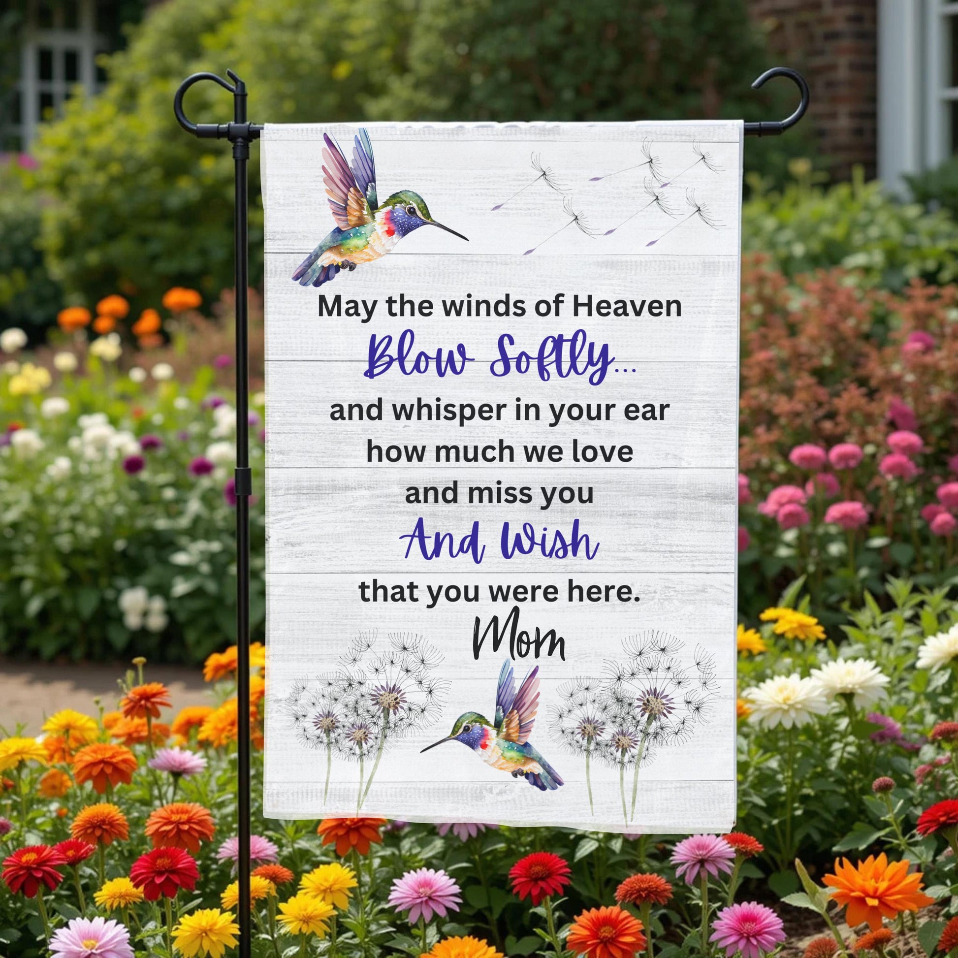Personalized Garden Flag – Hummingbird Memorial Double Sided 12x18 UV Protected - front and back