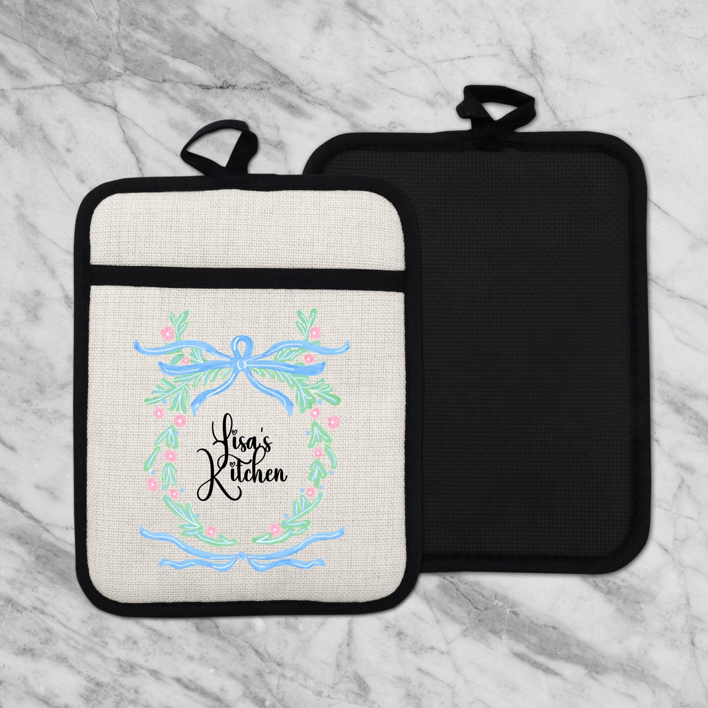 Personalized Pot Holder – Custom Name Floral Kitchen Gift With Linen Pocket - additional product photo 11