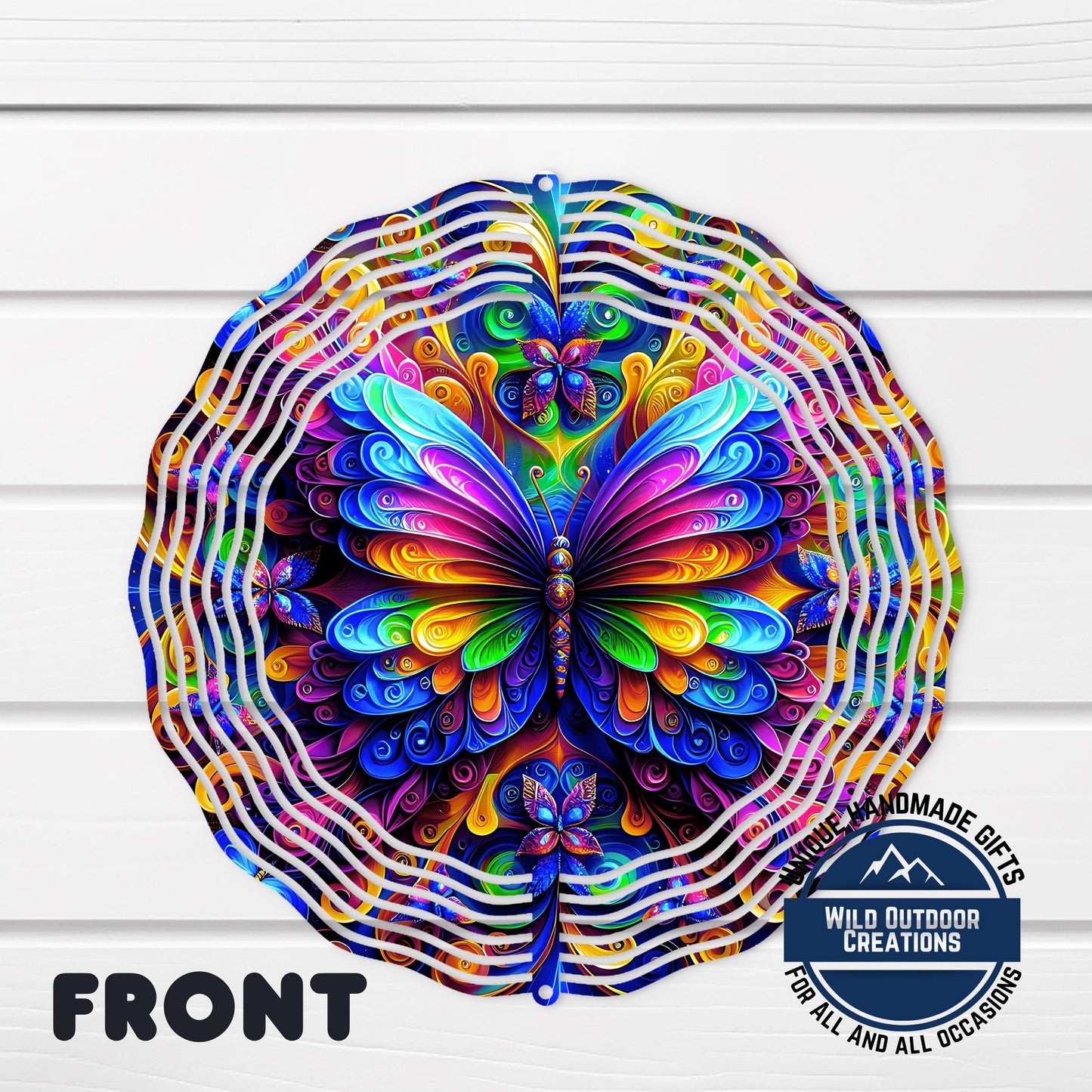 Neon Butterfly Wind Spinner - 10 Inch Rainbow Aluminum Garden Art with 360 Swivel Hook