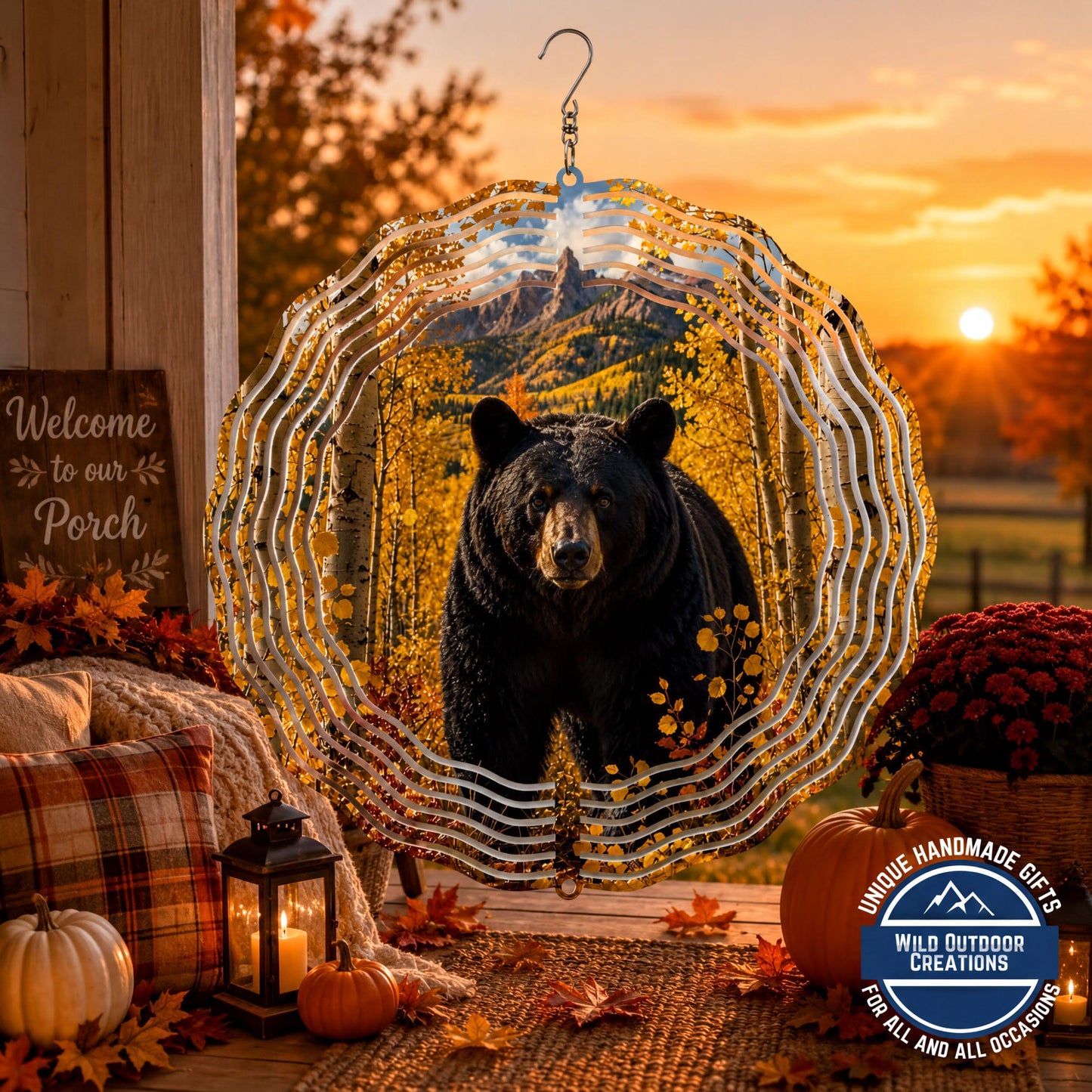 Black Bear Wind Spinner Golden Aspen Mountain Wildlife Garden Decor Colorado