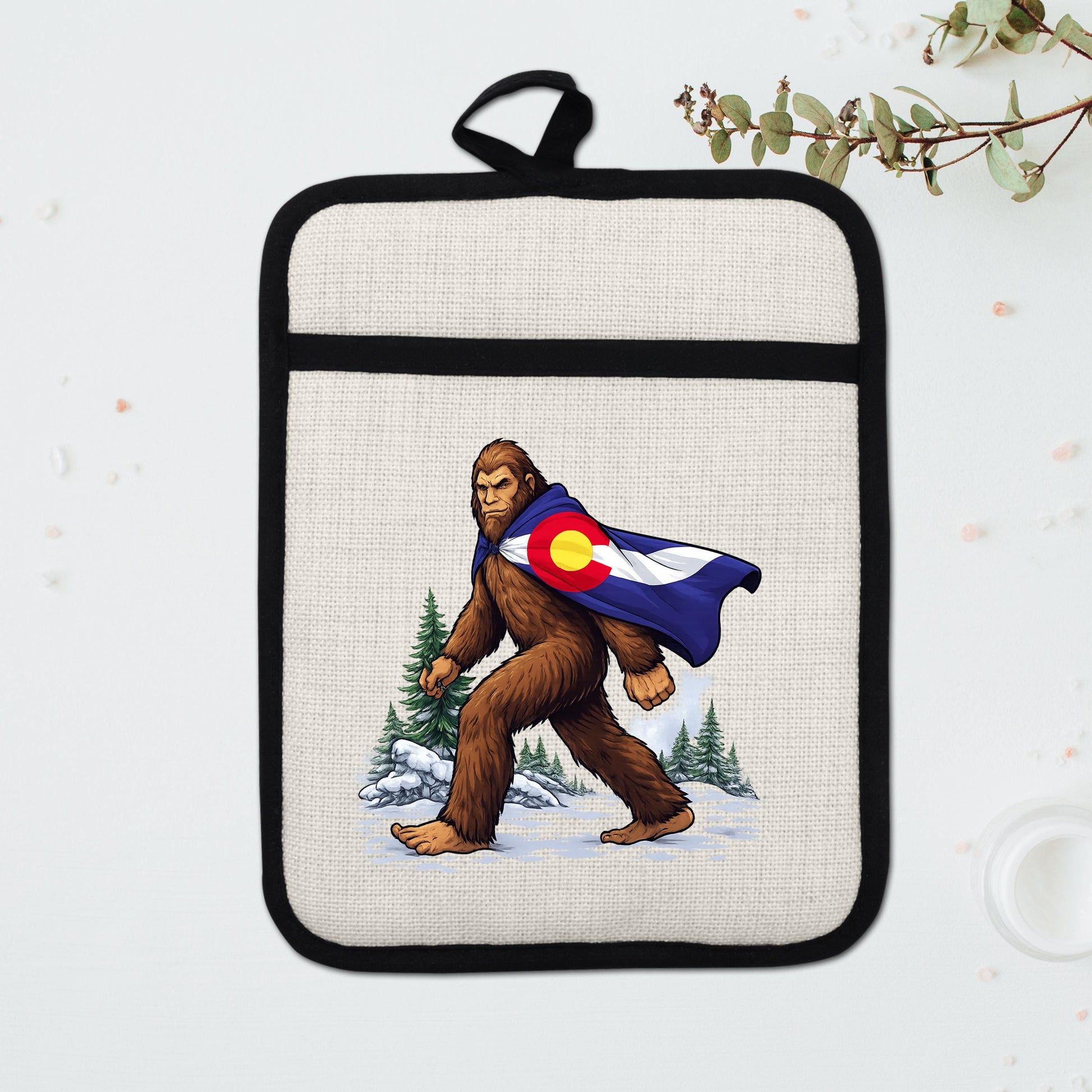 Sasquatch Pot Holder | Colorado Kitchen Decor - Bigfoot Oven Mitt & Heat Resistant Trivet - alternate view