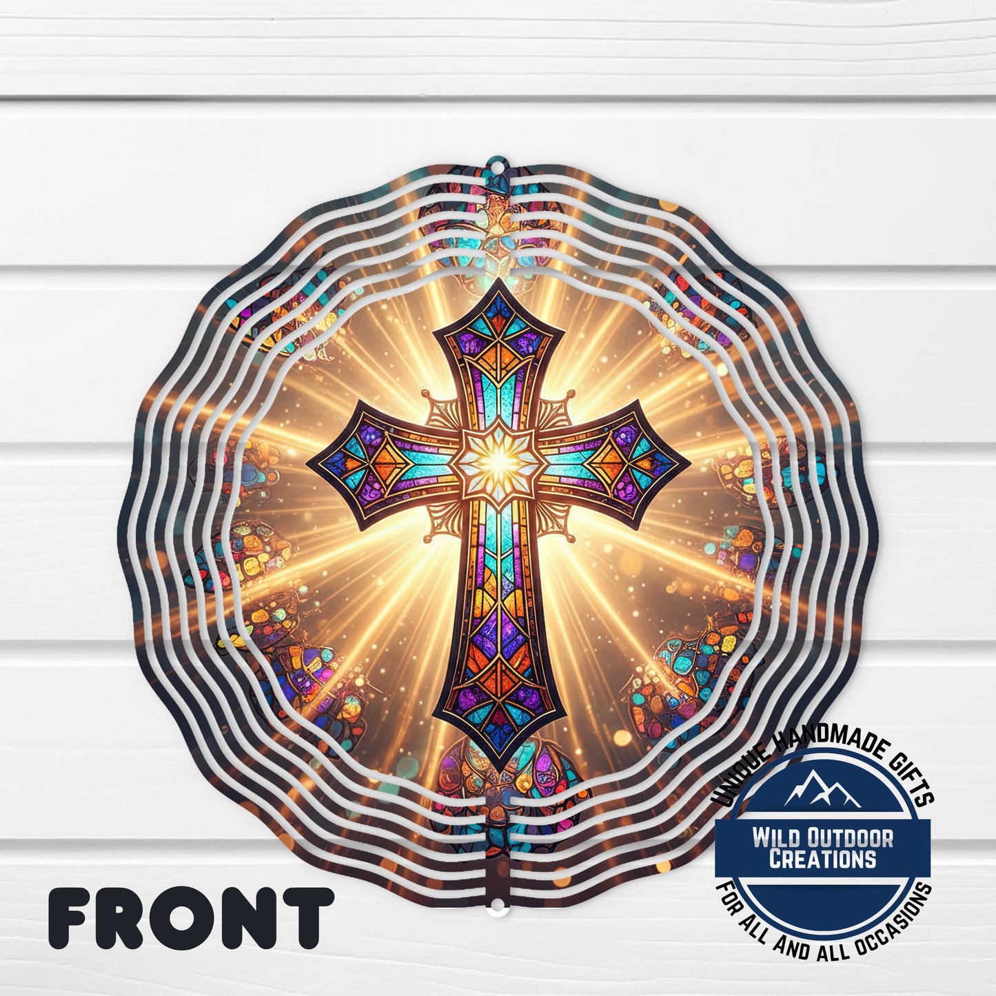 Faux Stained Glass Cross - Double Sided Spinner | Outdoor Wind Spinner with UV Protected Colors