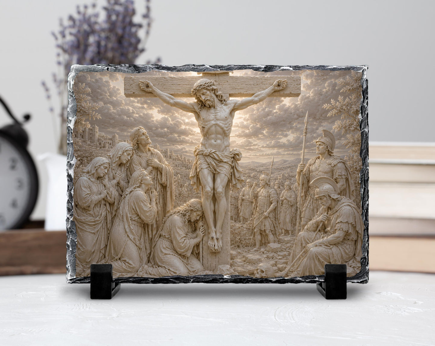 Crucifixion of Jesus Slate Plaque, Christ on Cross Religious Decor, Christian Easter Gift