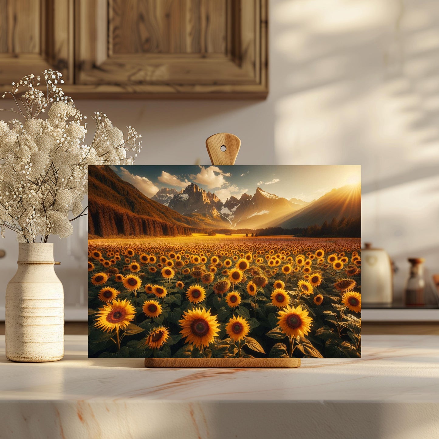 Mountain Sunset Sunflower Cutting Board, Large Glass Kitchen Board, Hostess Housewarming Gift, Charcuterie Board, Challah Board, Unique Gift