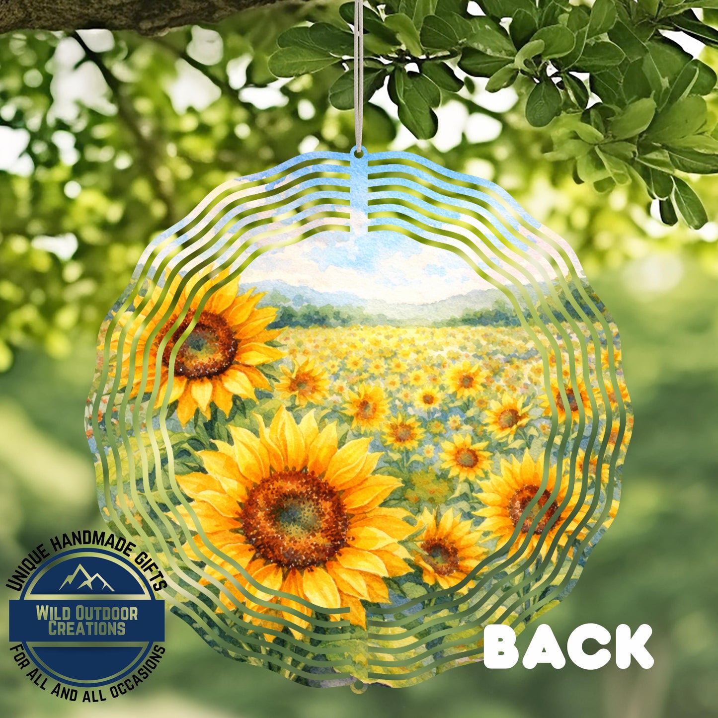 Sunflower Wind Spinner - Double Sided Aluminum Garden Spinner, 10 Inch Patio Hanging Decor