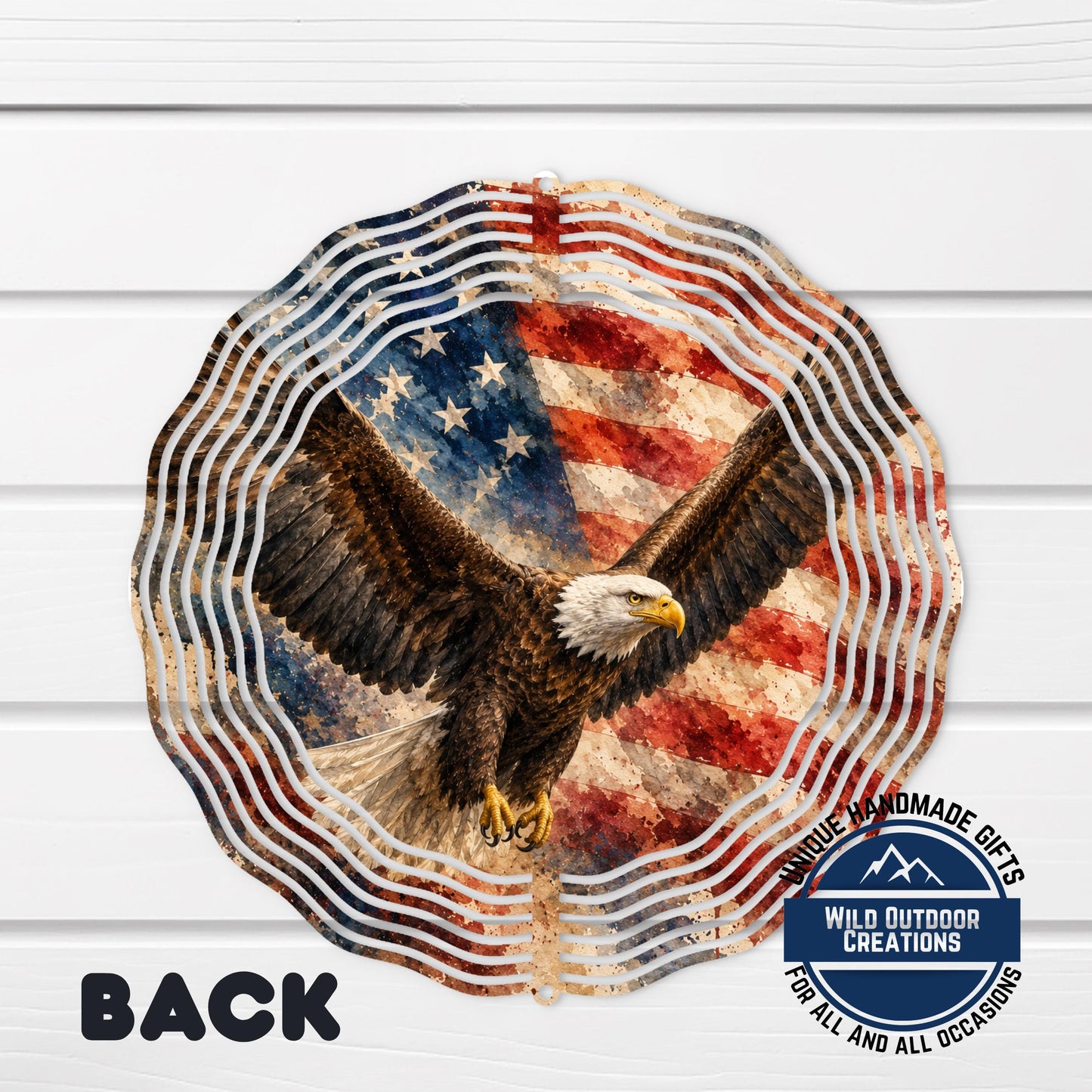 Flying Eagle Wind Spinner 10 Inch Metal Garden Decor American Flag Patriotic Yard Art
