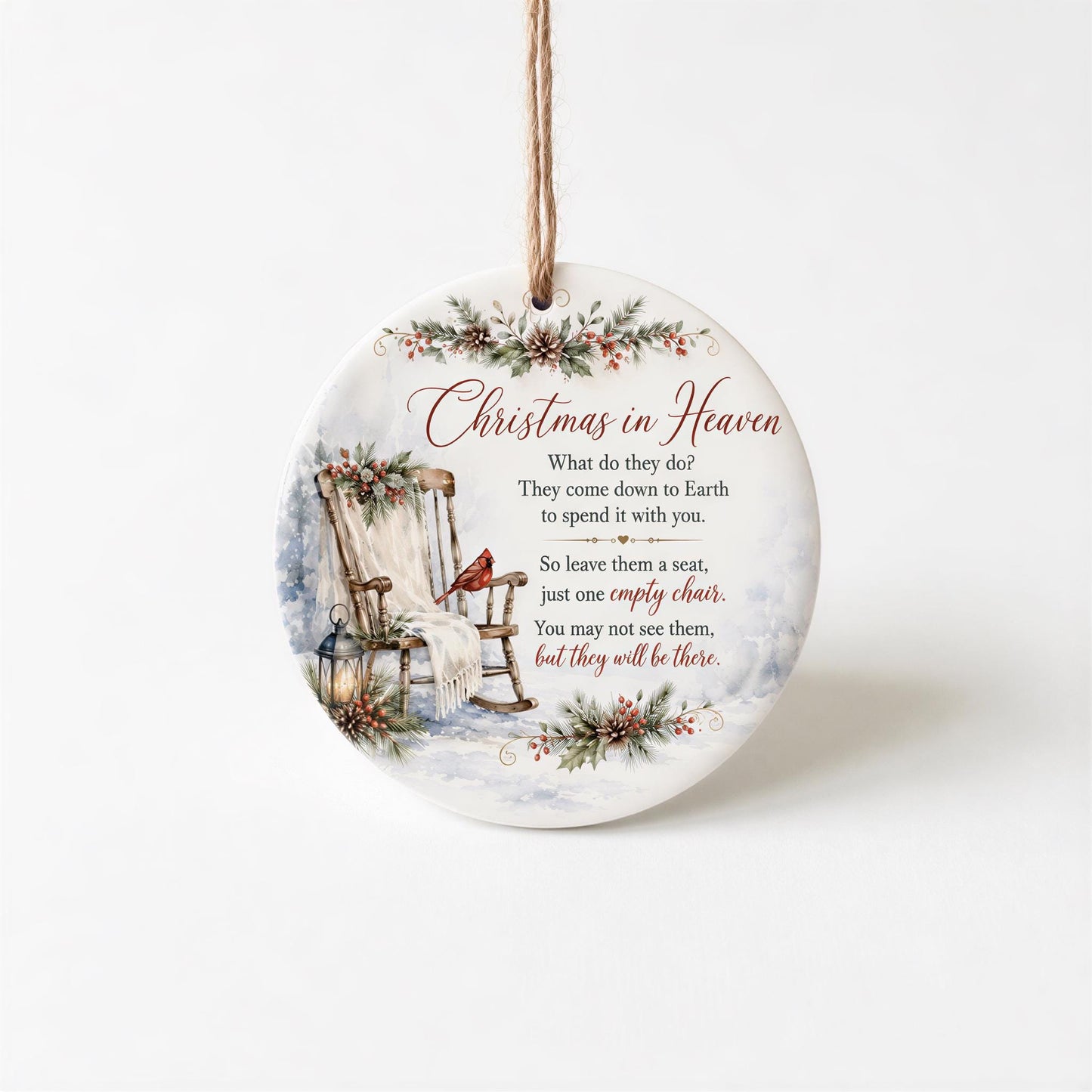 Memorial Ornament, Christmas In Heaven Ceramic Cardinal Keepsake