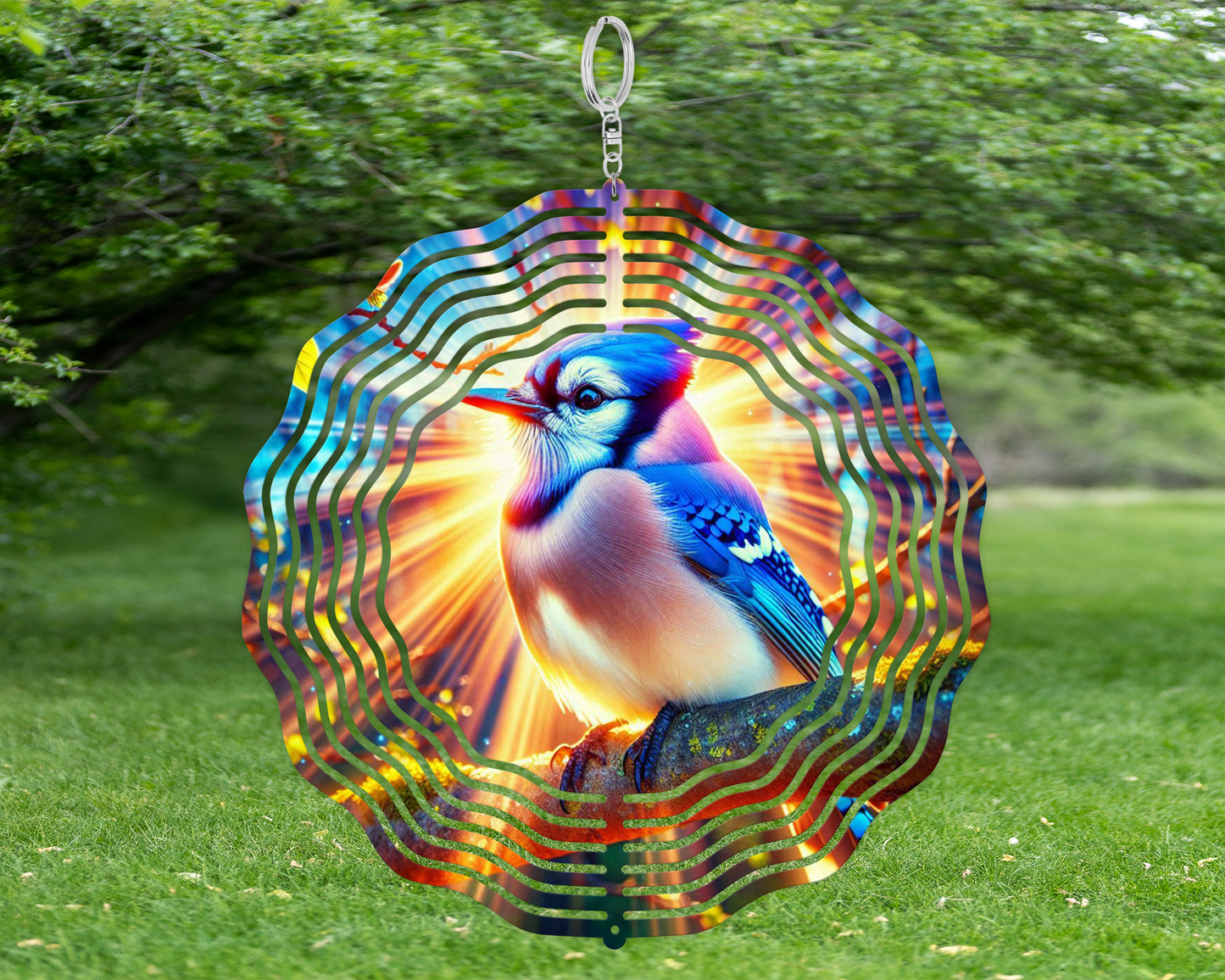 Blue Jay Wind Spinner, Colorful 3D Aluminum Garden Decor