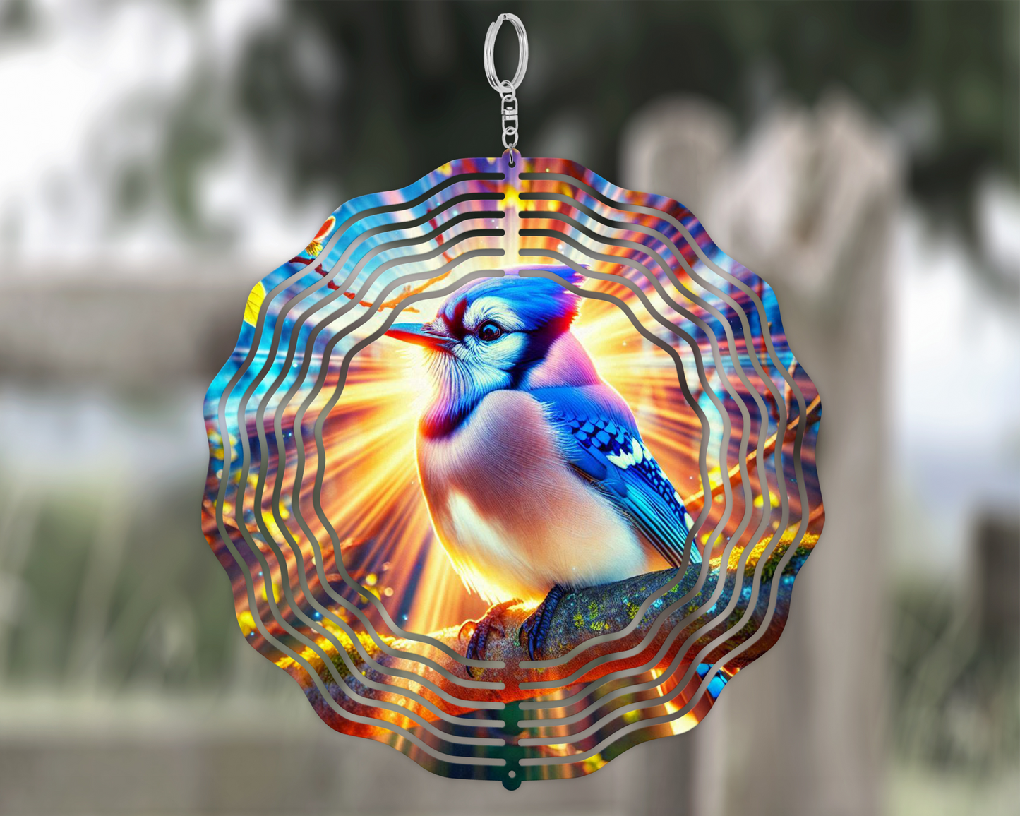 Blue Jay Wind Spinner, Colorful 3D Aluminum Garden Decor