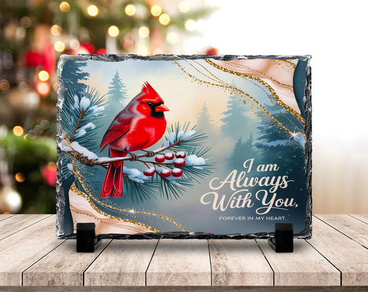 Red Cardinal Slate Plaque with Fractured Edges Holly and Heartfelt Quote