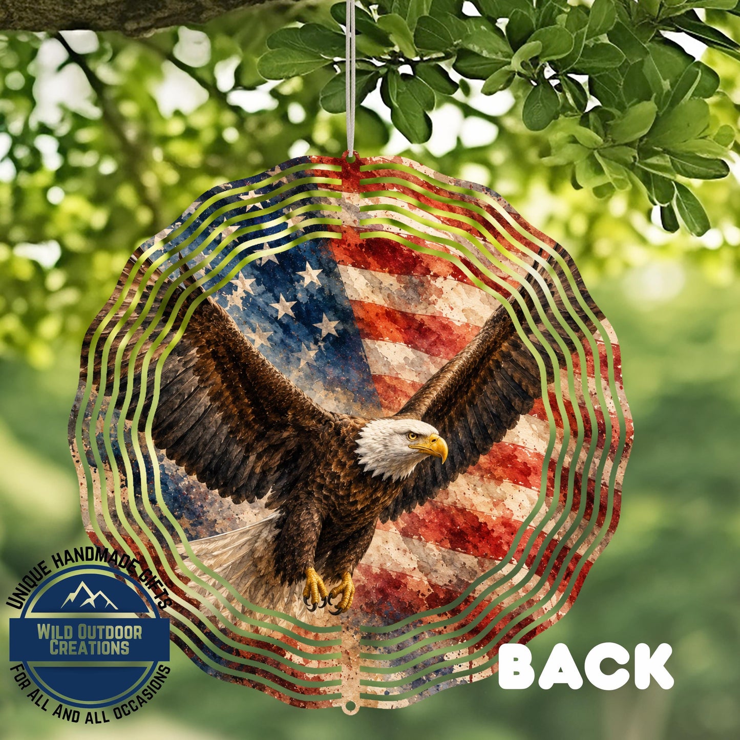Flying Eagle Wind Spinner 10 Inch Metal Garden Decor American Flag Patriotic Yard Art