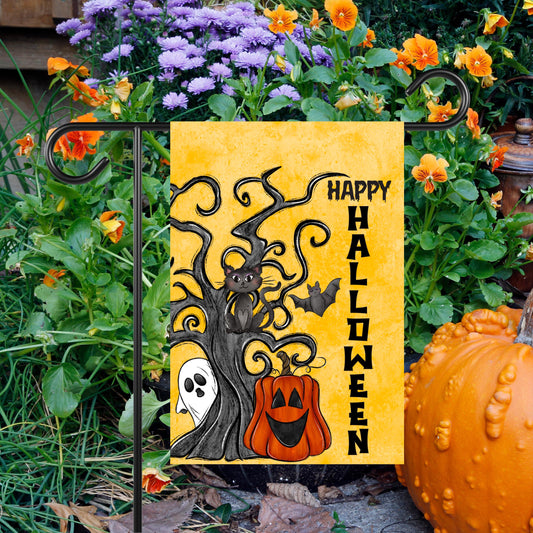 Double-Sided Halloween Garden Flag 12x18 with Spooky Tree  Ghost Design