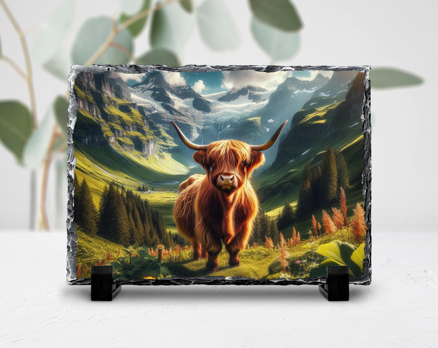 Highland Cow Plaque – Rustic Farmhouse Decor With Durable Slate Art