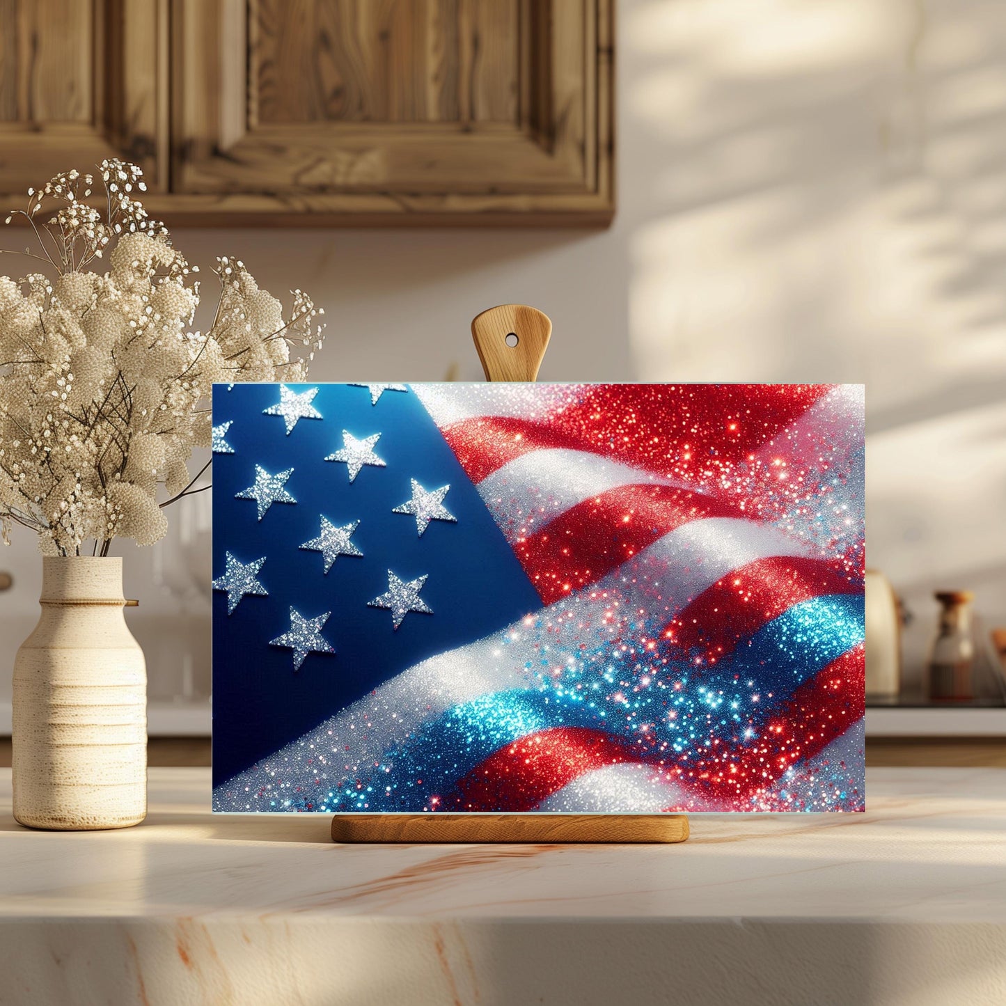 Patriotic Faux Glitter Cutting Board, Large Kitchen Glass Board, Hostess Housewarming Gift, Functional Art, Countertop Decor, Culinary Decor