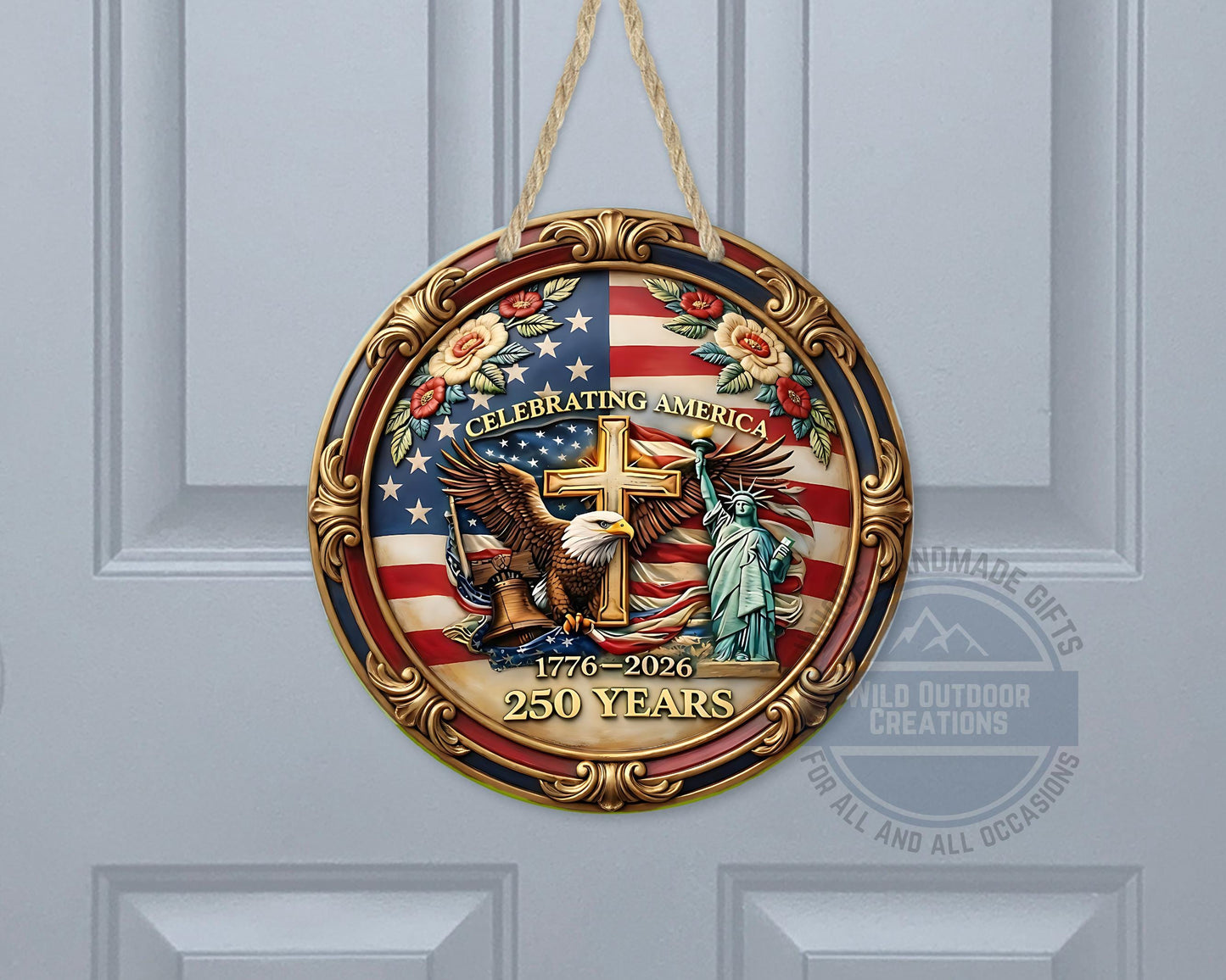 Patriotic Door Hanger - America 250 Decor | Eagle And Flag Aluminum Sign