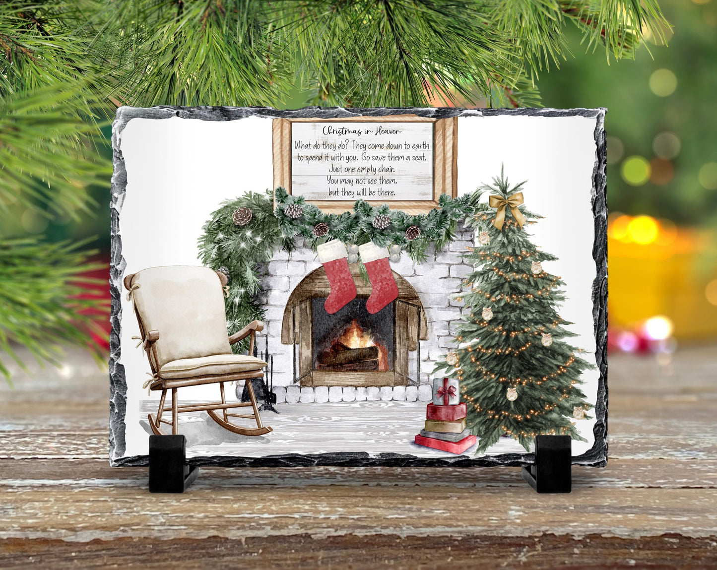 Christmas Memorial Slate Sign with Rustic Scene  Heartfelt Quote  A Thoughtful Gift for Grieving Families