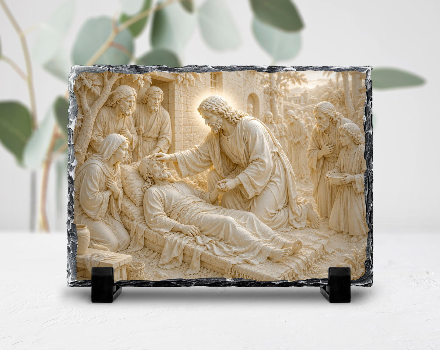 Jesus Healing the Sick Slate Plaque, Religious Bible Decor, Christian Get Well Gift