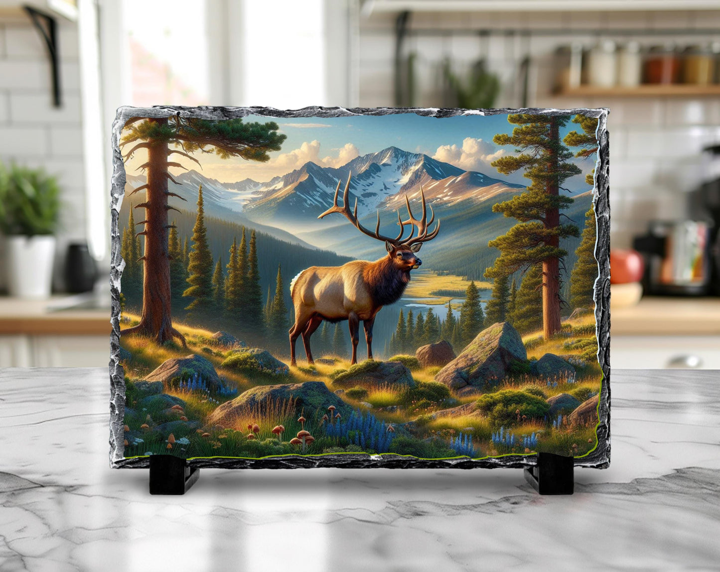 Elk Wall Art - Nature Slate Plaque | Rustic Cabin Decor | Wildlife Gift Idea