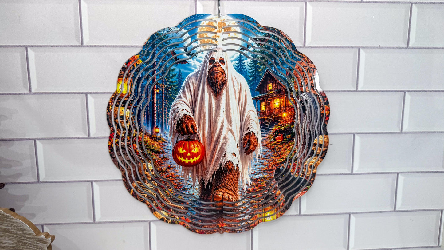 Ghost Wind Spinner, Bigfoot As Ghost, 10 Inch, 360 Swivel Decor