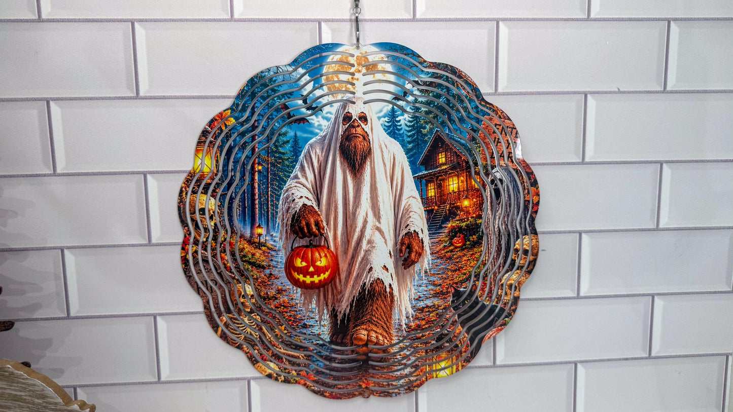 Ghost Wind Spinner, Bigfoot As Ghost, 10 Inch, 360 Swivel Decor
