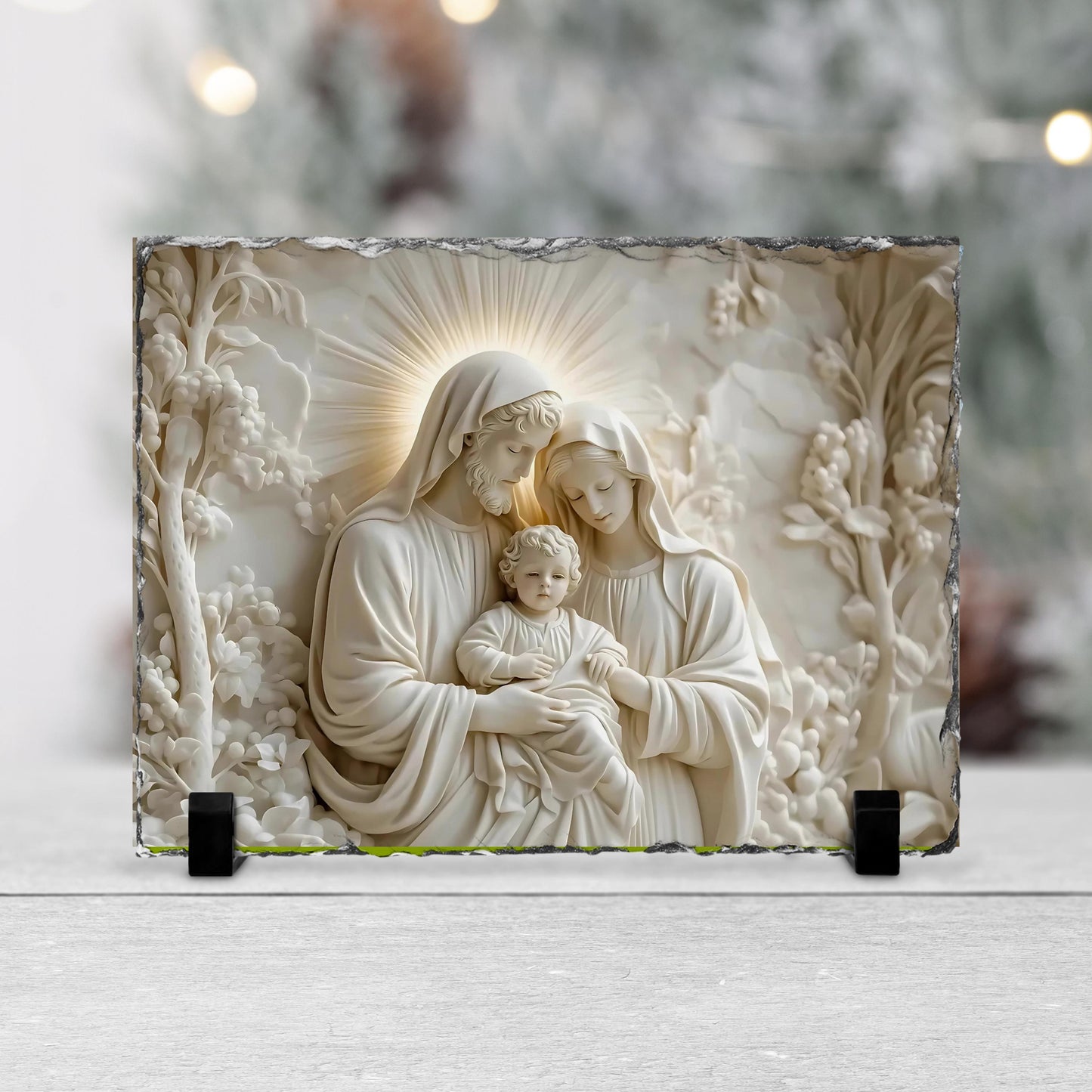 3D Slate Plaque of Joseph Jesus  Mary - Fractured Edges Decorative Religious Art