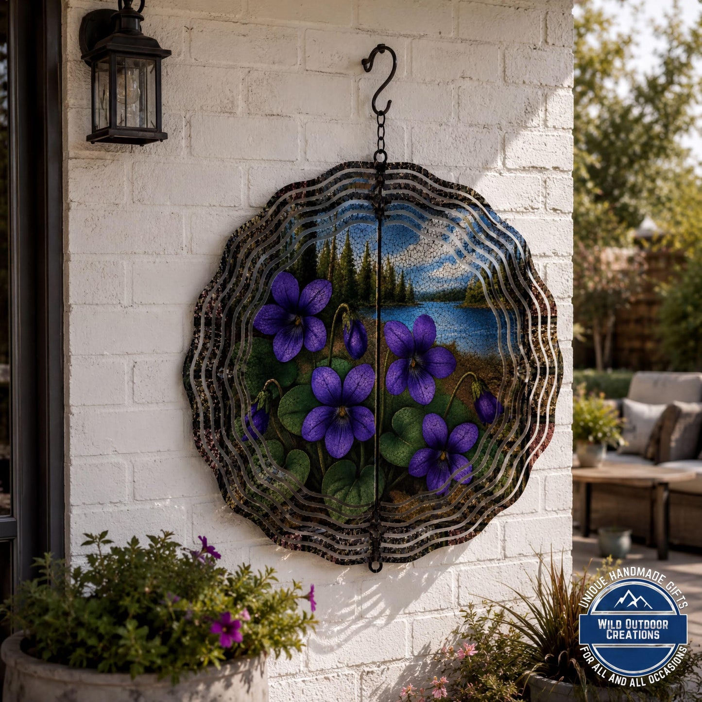 Wisconsin State Flower Wood Violet Wind Spinner Stained Glass Look Garden Decor 10 Inch