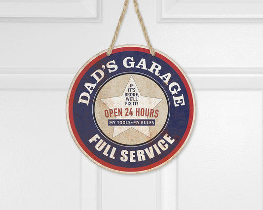 Aluminum Round Door Wreath 10x10 - Dads Garage My Tools My Rules - Unique Fathers Day Gift  Garage Decor