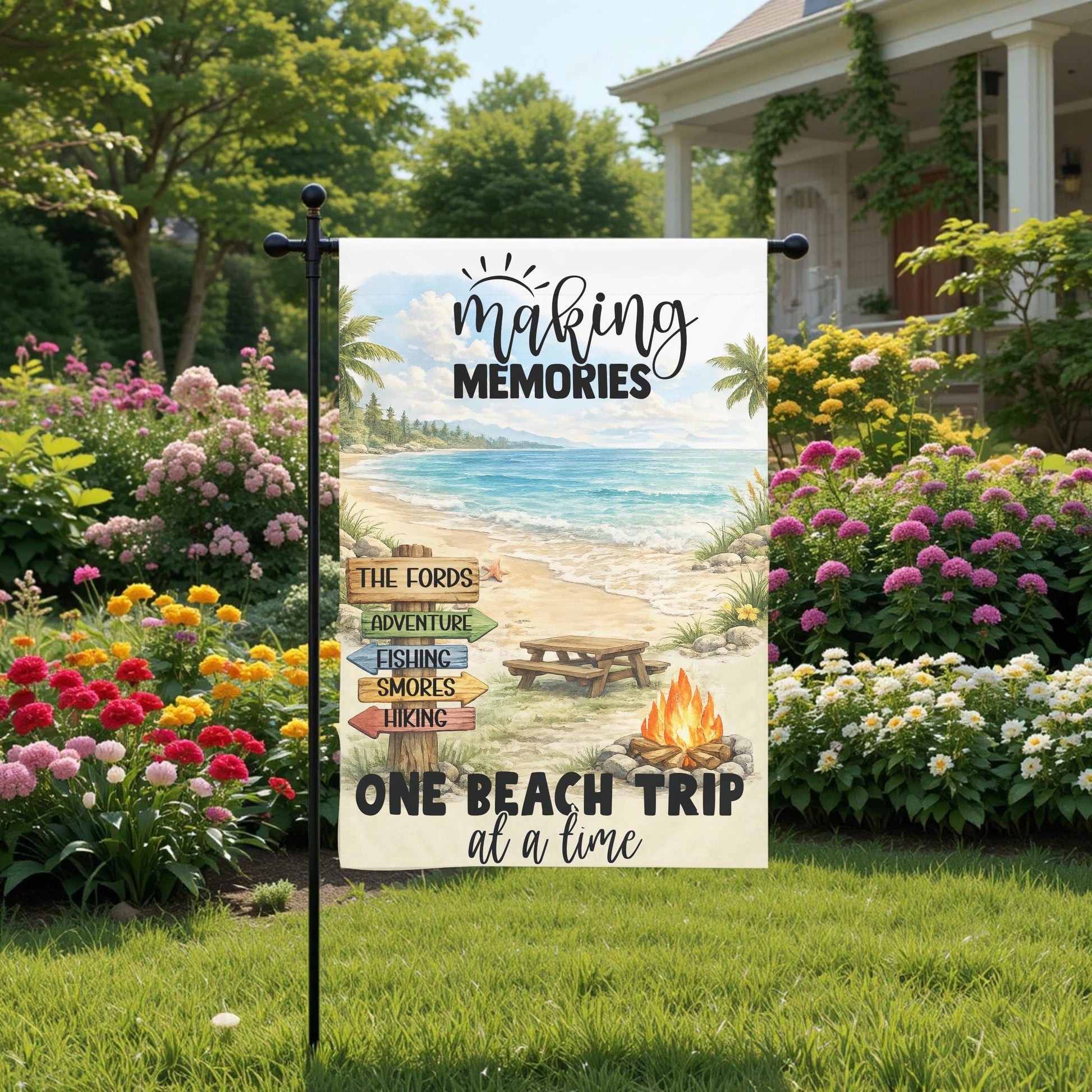 Personalized Beach Garden Flag – Coastal Summer Decor | Double Sided 12x18 - front and back