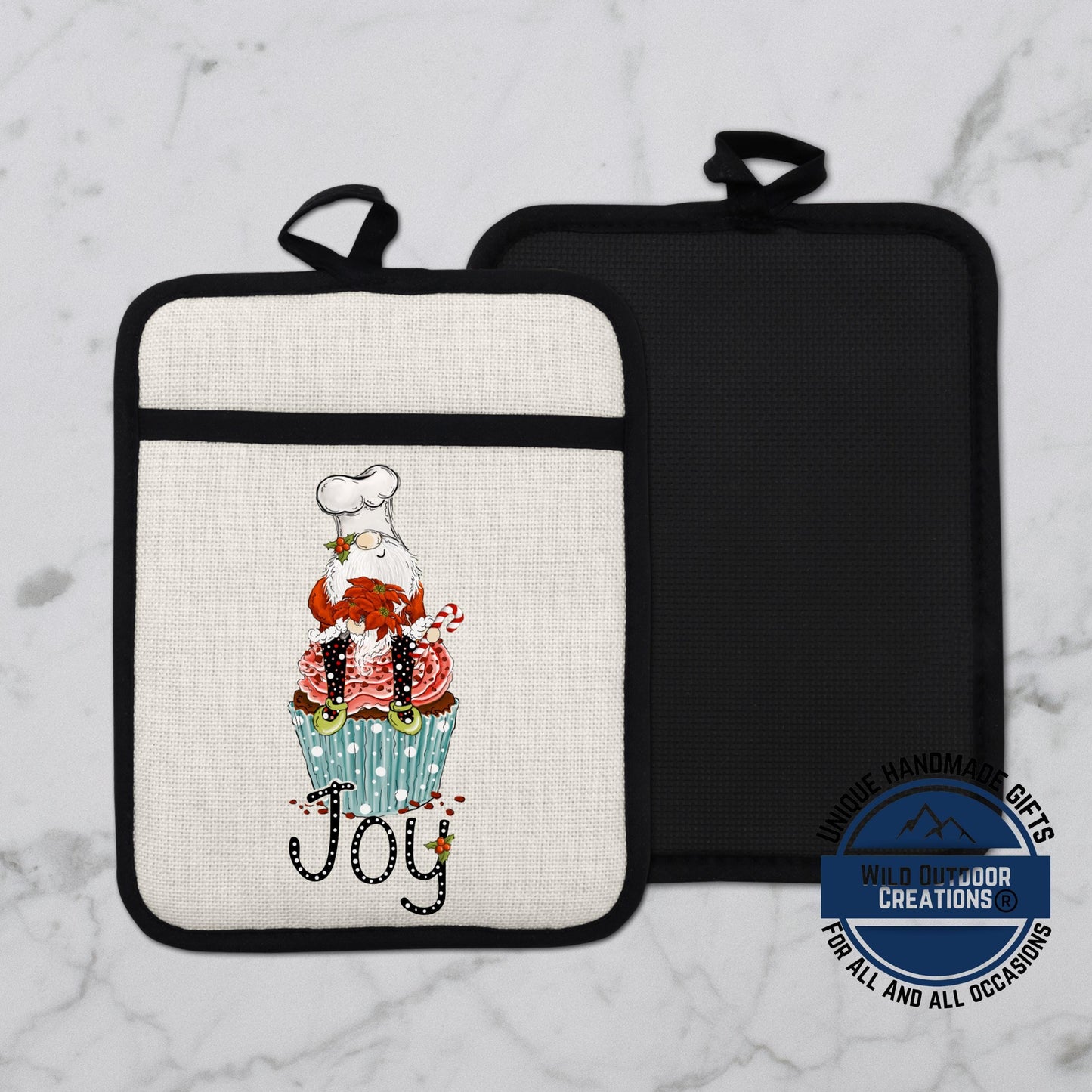 Gnome Pot Holder Linen Hot Pad Christmas Cupcake Joy Baking Kitchen Gift Decor