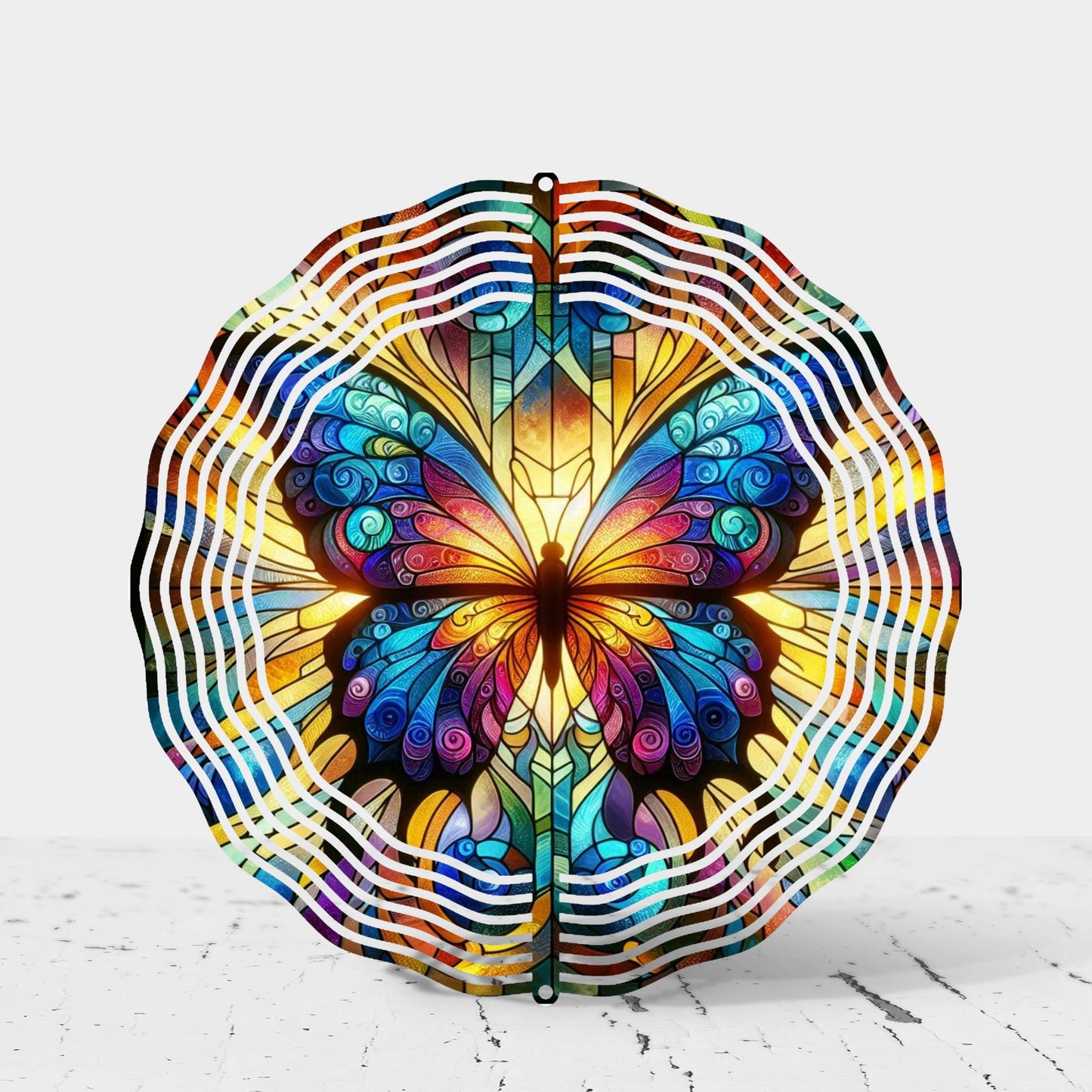 Butterfly Wind Spinner with Vibrant Stained Glass Effect - UV Protected Garden Decor