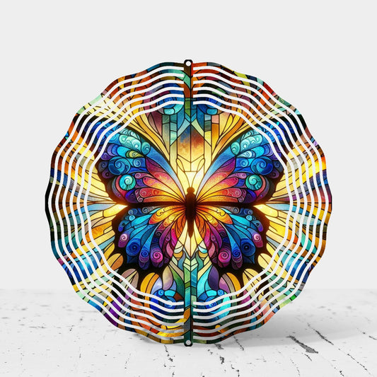 Butterfly Wind Spinner with Vibrant Stained Glass Effect - UV Protected Garden Decor