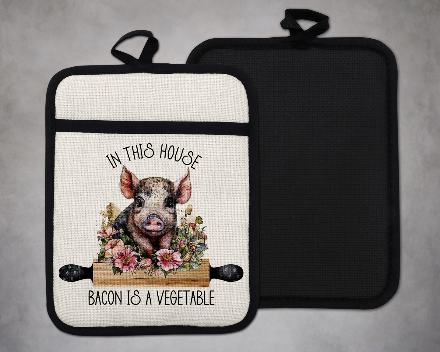 Funny Pig Pot Holder, Farmhouse Kitchen Decor, Bacon Vegetable