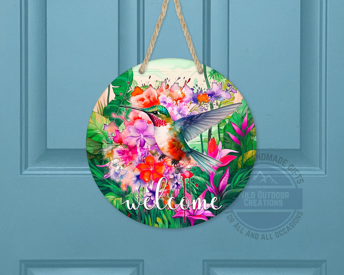 Floral Hummingbird Door Decor - Weather Resistant Garden Door Decor Sign