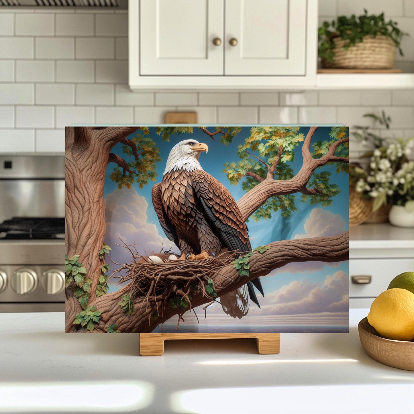 Bald Eagle Tempered Glass Cutting Board, Nature Inspired Glass Cutting Board