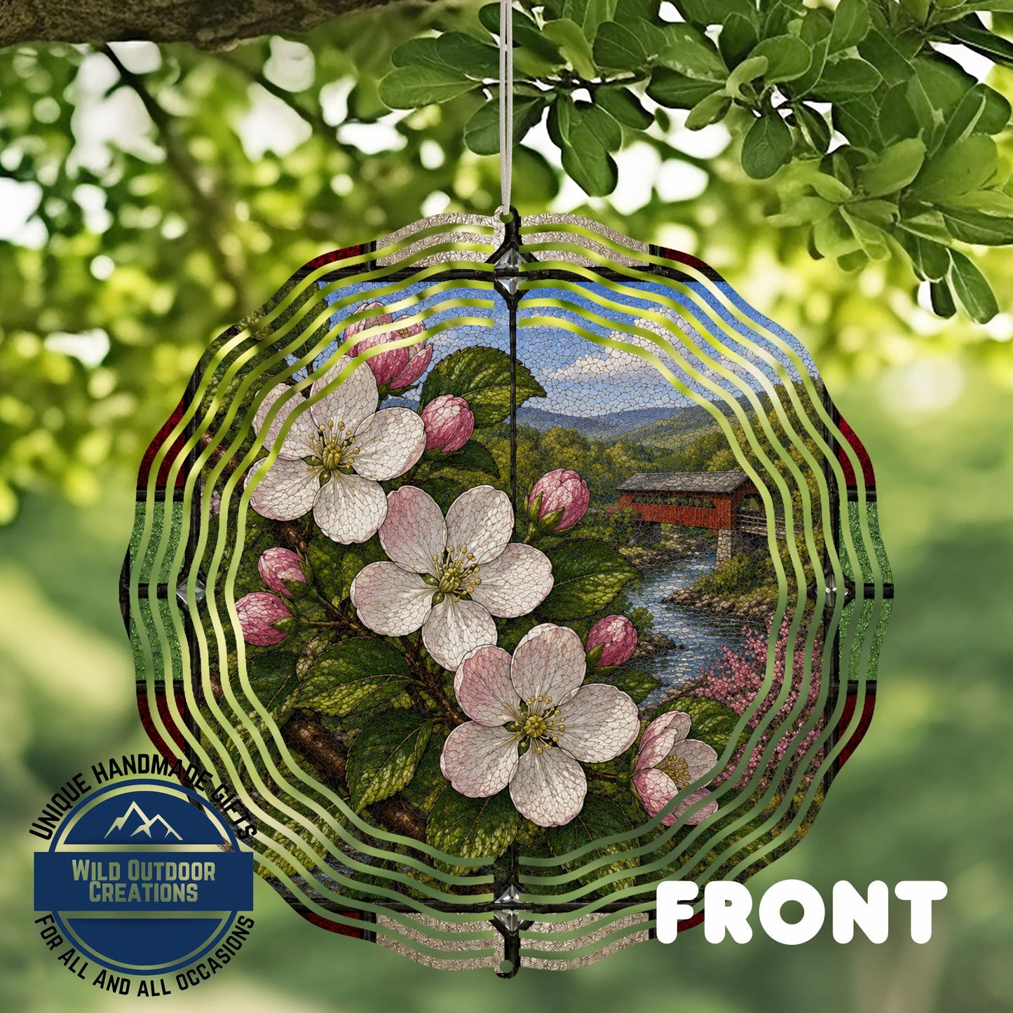 Apple Blossom Wind Spinner – Arkansas State Flower Stained Glass Decor