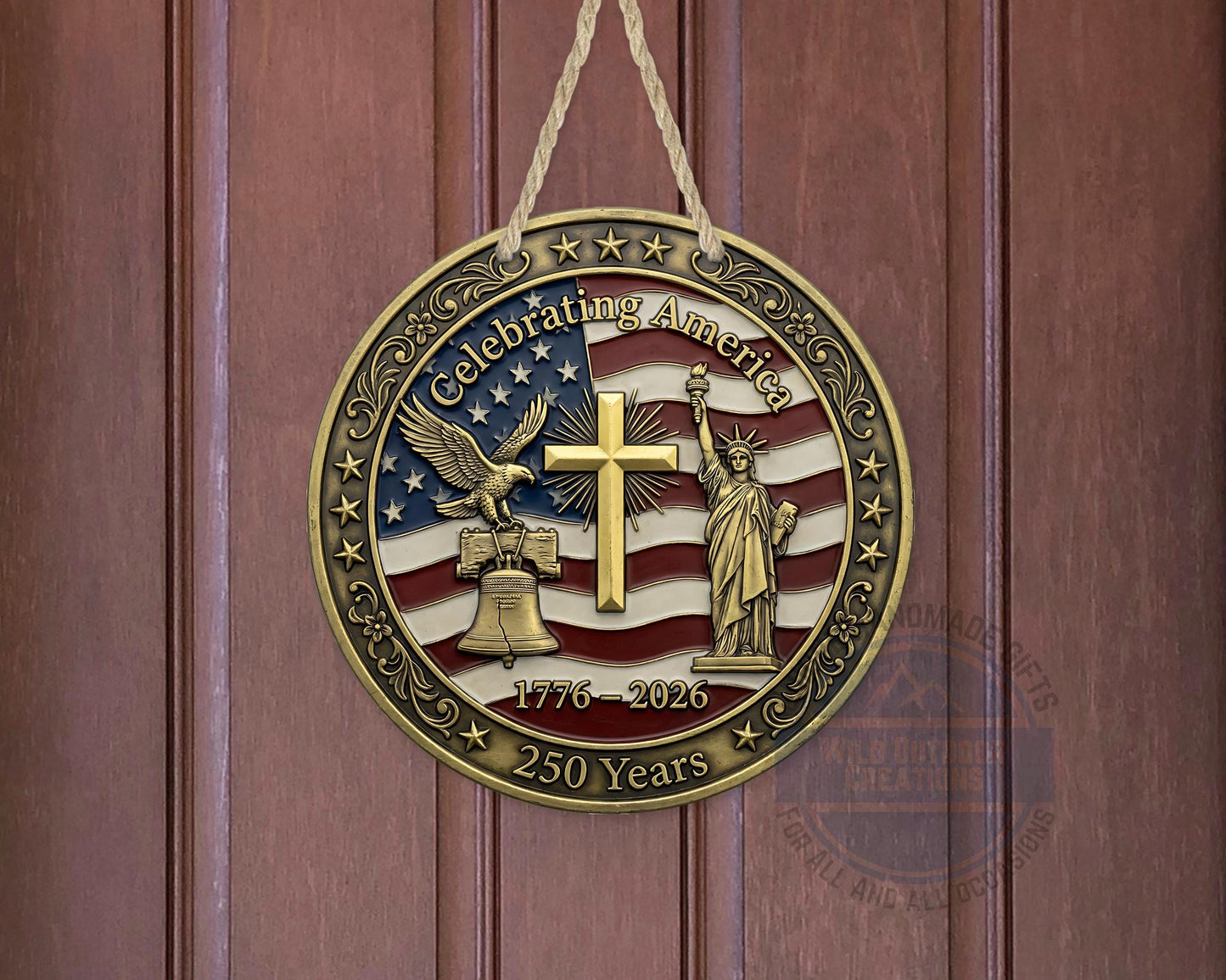 Patriotic Door Decor - America 250 Years Aluminum Door Sign 10" USA Hanger