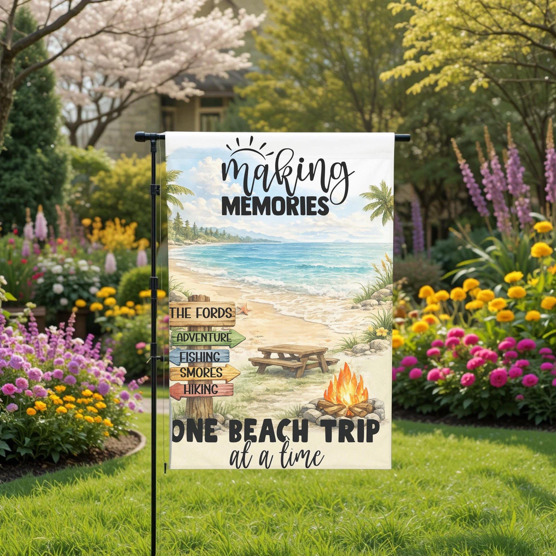 Personalized Beach Garden Flag – Coastal Summer Decor | Double Sided 12x18 - full product view