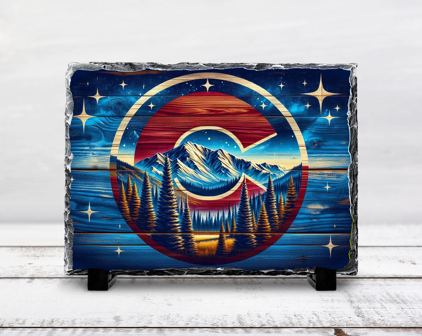 Colorado Slate Plaque - Mountain Pine Design | Rustic Cabin Decor | Natural Slate Stone Art - packaging and presentation