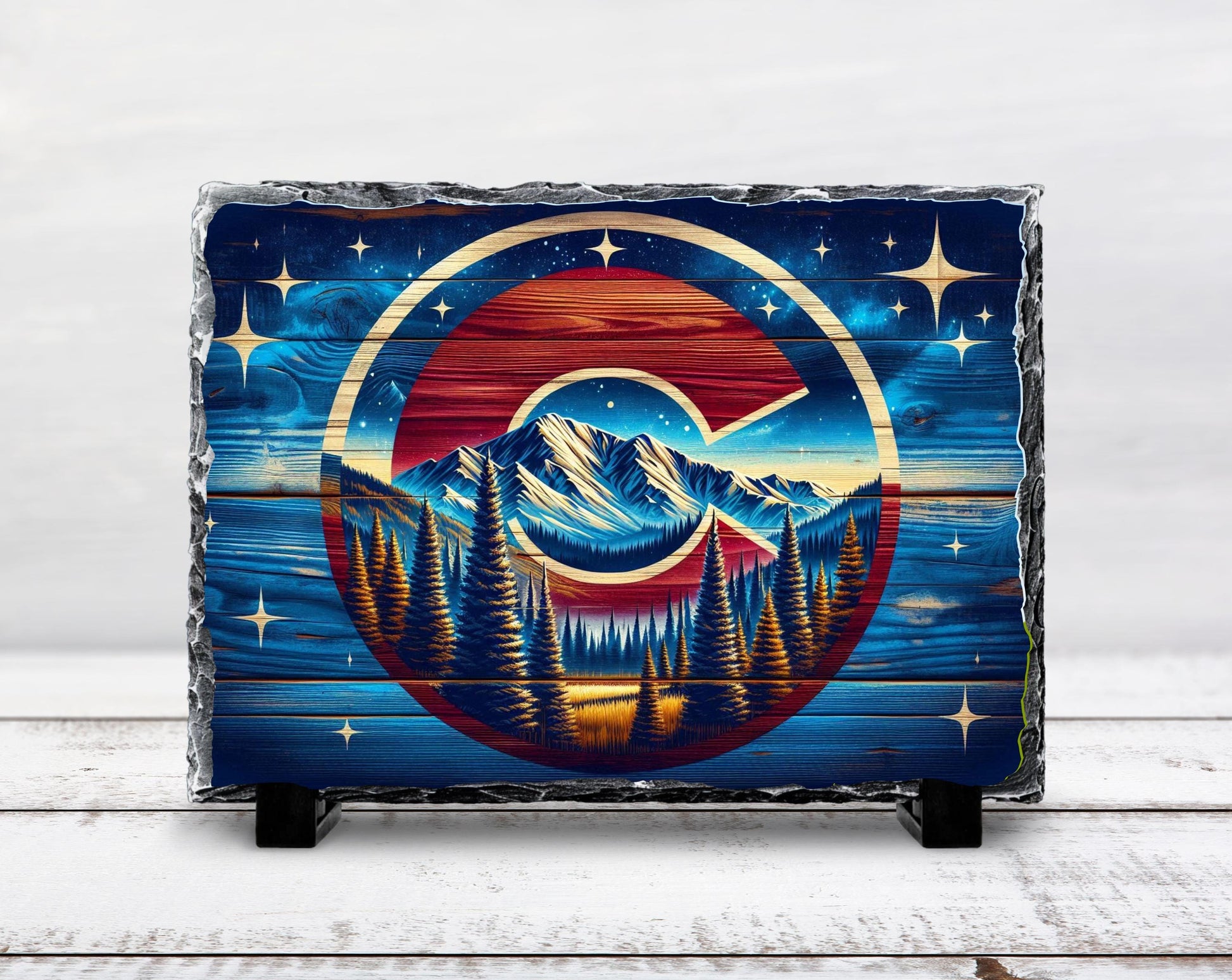 Colorado Slate Plaque - Mountain Pine Design | Rustic Cabin Decor | Natural Slate Stone Art - packaging and presentation