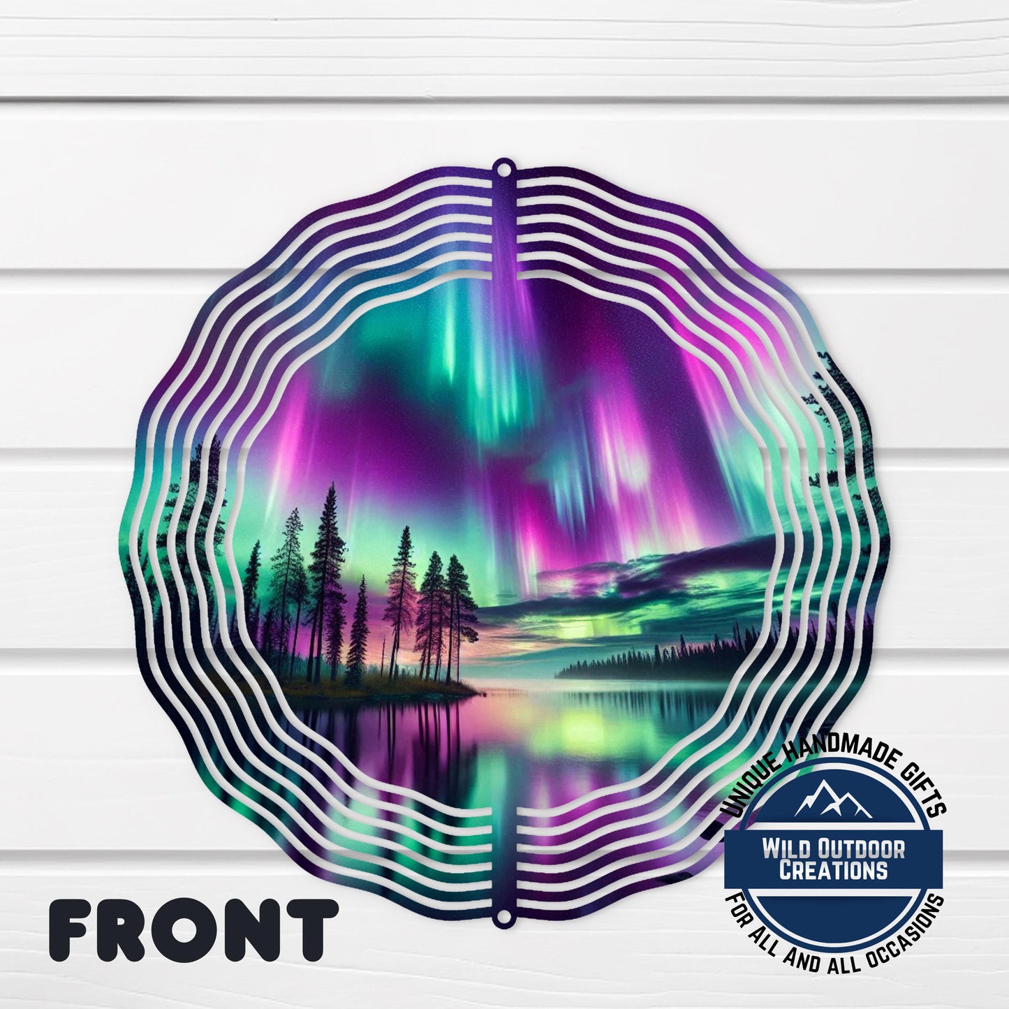 Northern Lights Wind Spinner - 10 Inch Double Sided Lake Scene Garden Decor